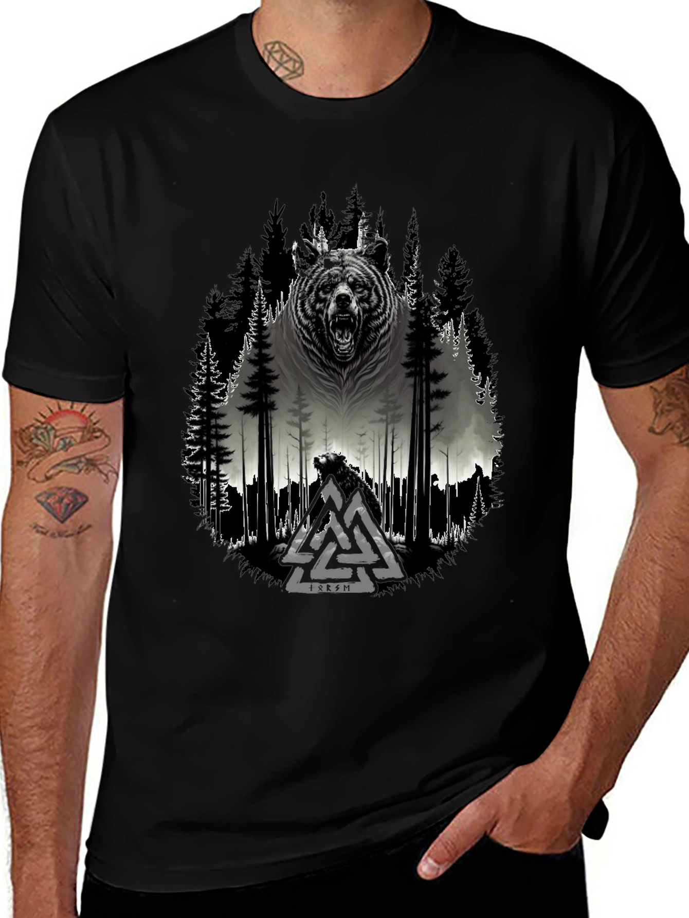 Variant 13 of Bear Forest Graphic T-Shirt - Black