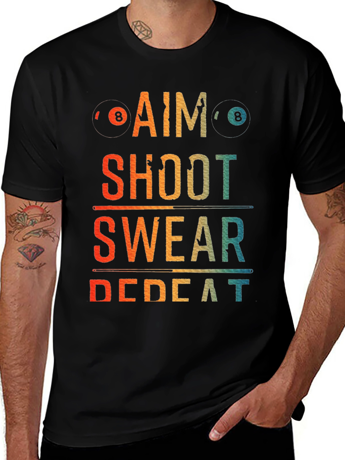 Variant 17 of Billiards Aim Shoot Swear Repeat Graphic T-Shirt