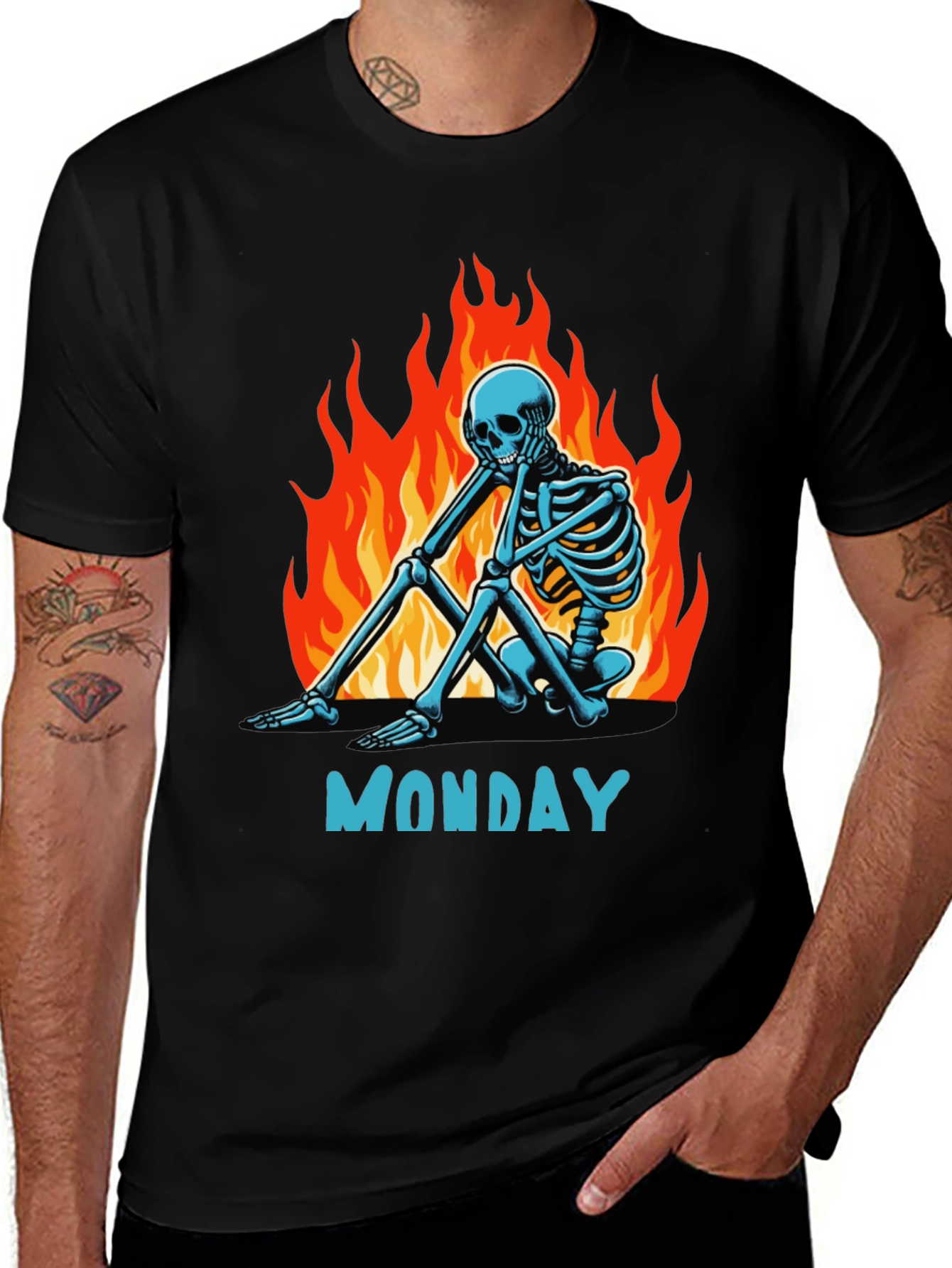 Variant 30 of Monday Skeleton Graphic Tee - Men's Black T-Shirt