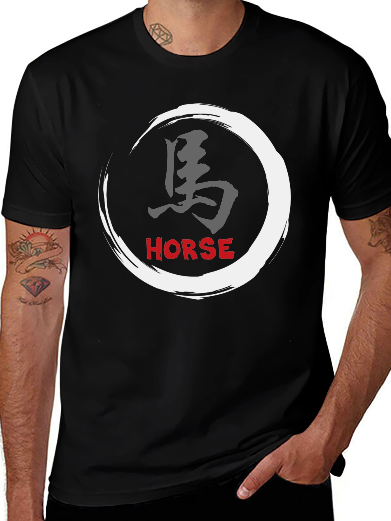 Chinese Zodiac Horse Symbol Black T-Shirt