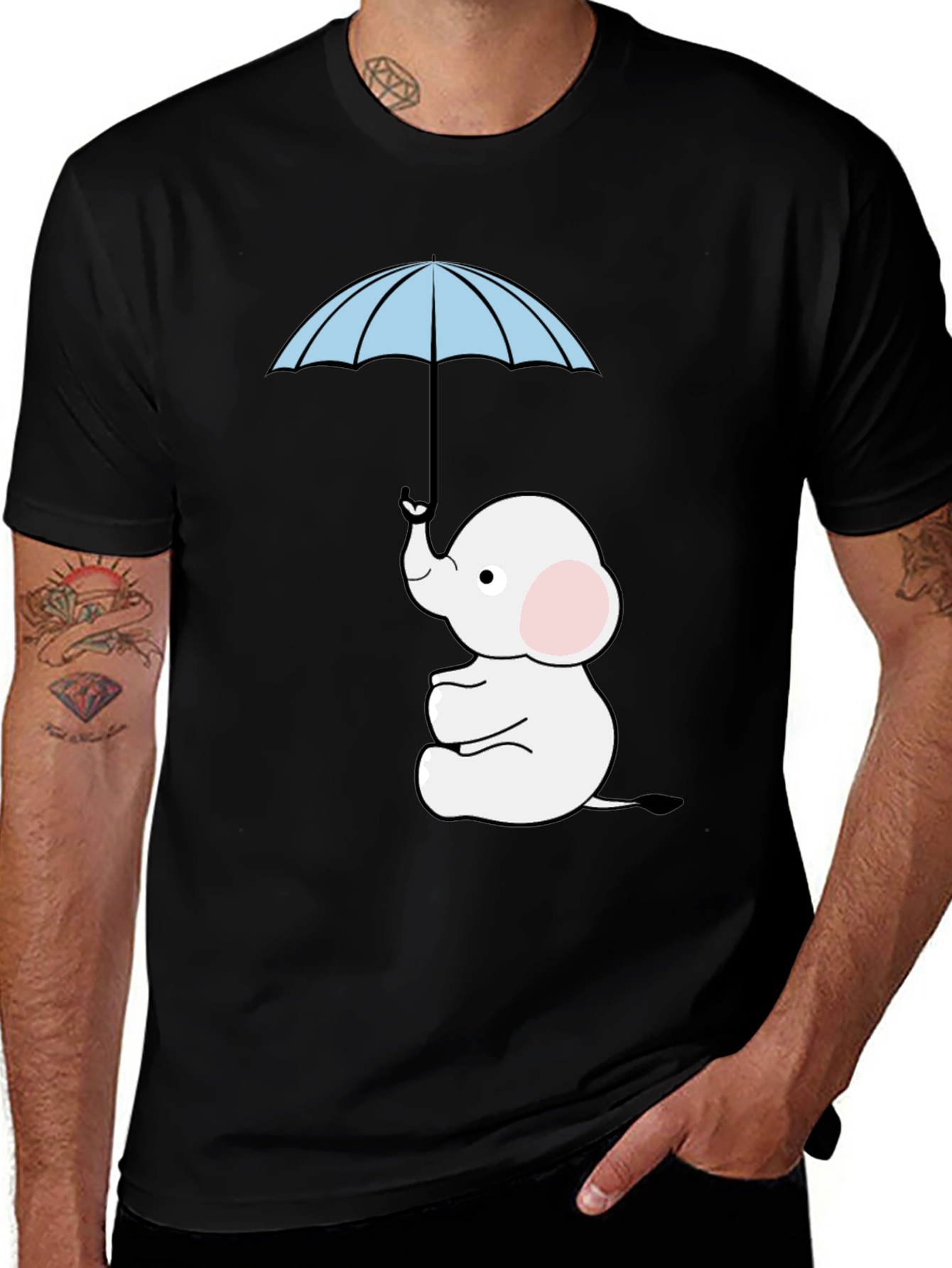 Variant 8 of Elephant Umbrella Graphic Tee - Black Cotton T-Shirt