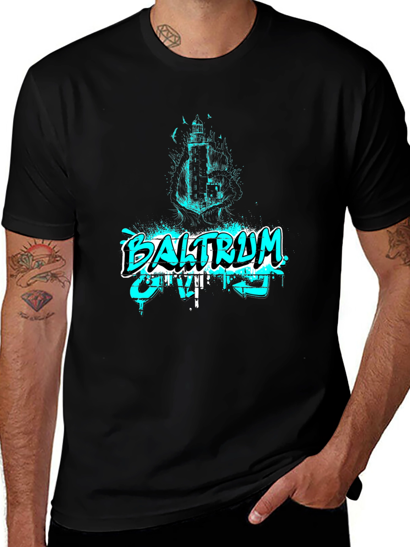 Variant 14 of Baltraum Island Lighthouse Graphic Tee - Black