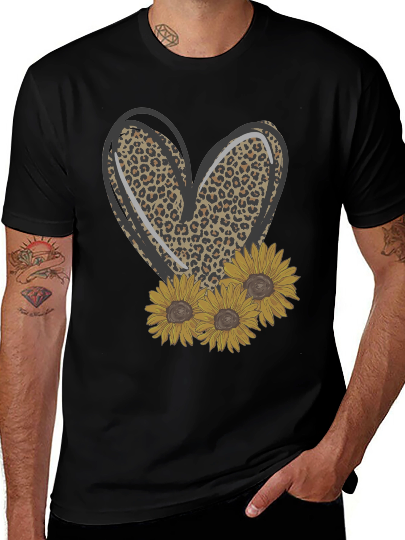 Variant 14 of Leopard Heart Sunflower Graphic Tee