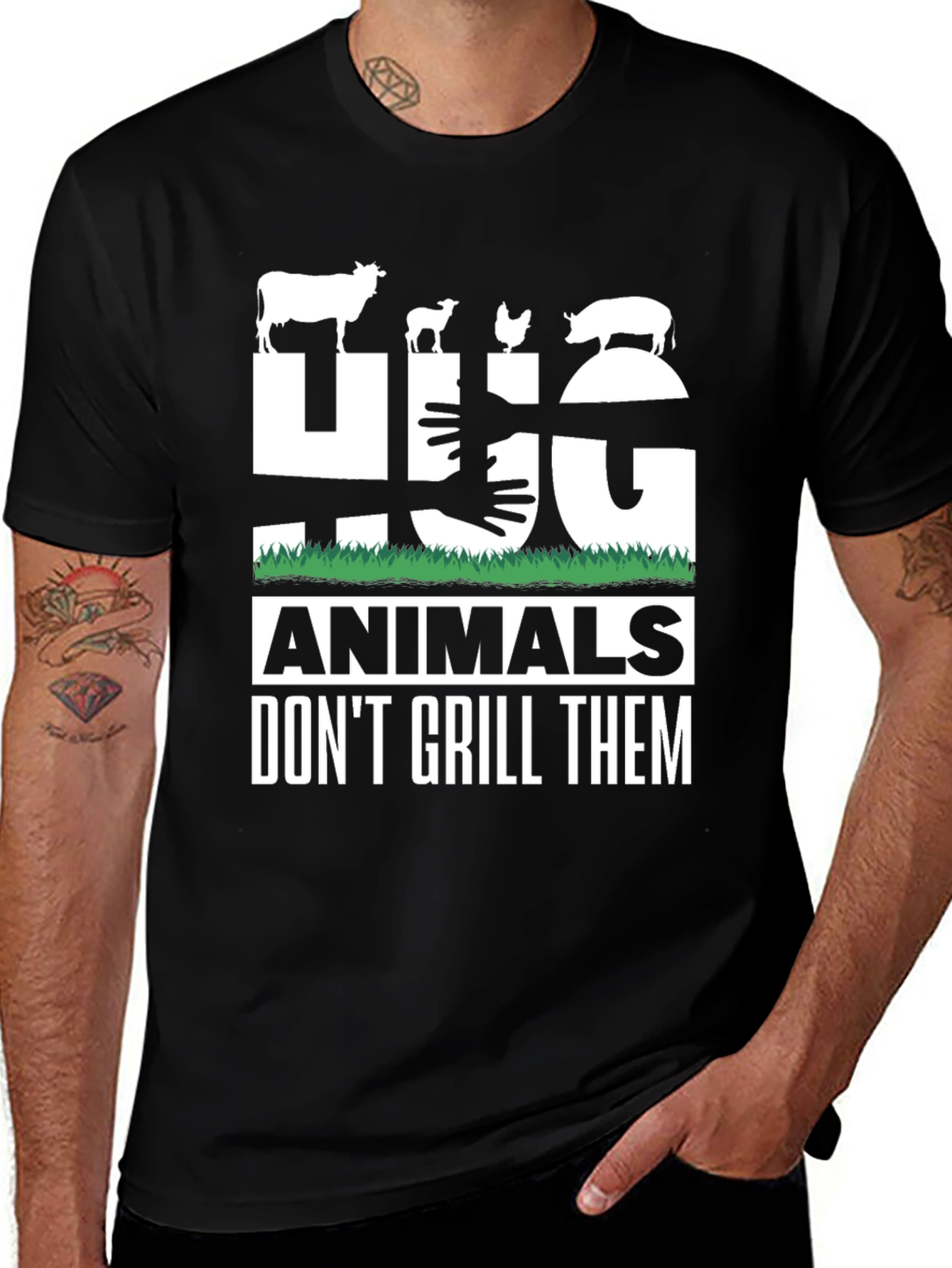 Variant 24 of Vegan "Hug Animals" Graphic T-Shirt - Black