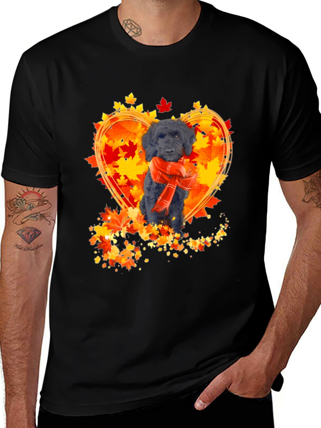 Variant 16 of Dog & Autumn Leaves Heart T-Shirt