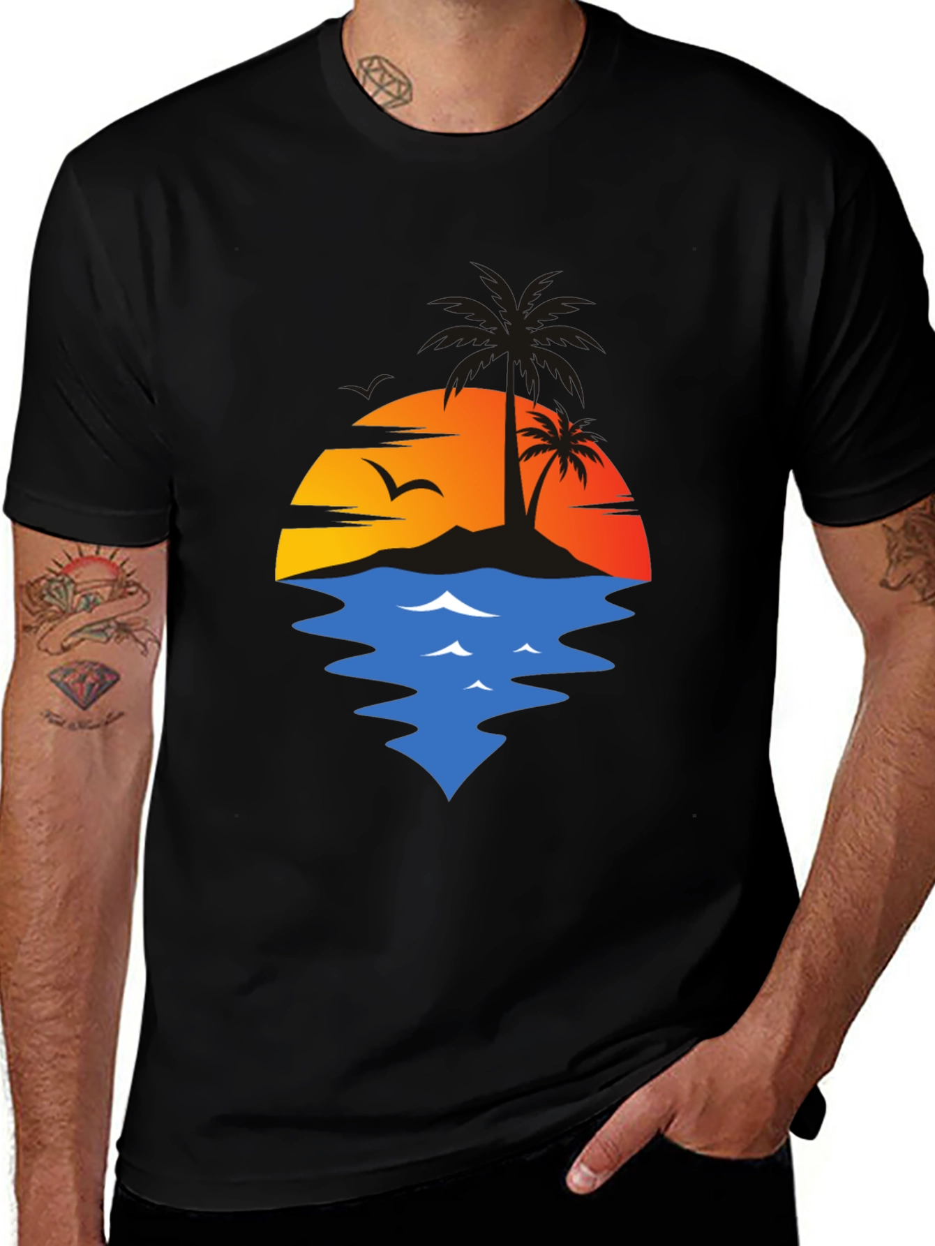 Variant 10 of Sunset Palm Tree Graphic T-Shirt - Casual Comfort