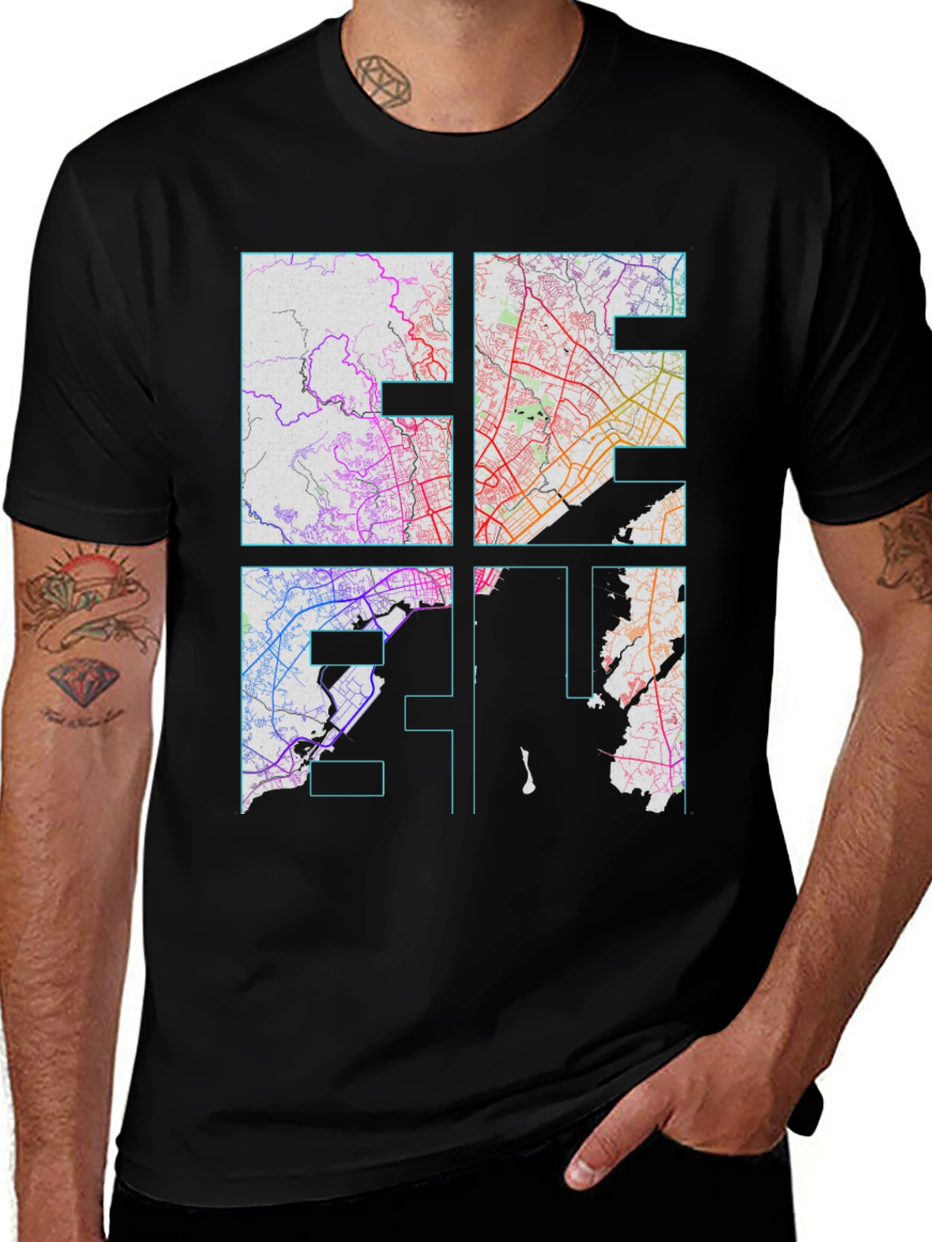 Variant 27 of Abstract City Map Graphic Tee - Black