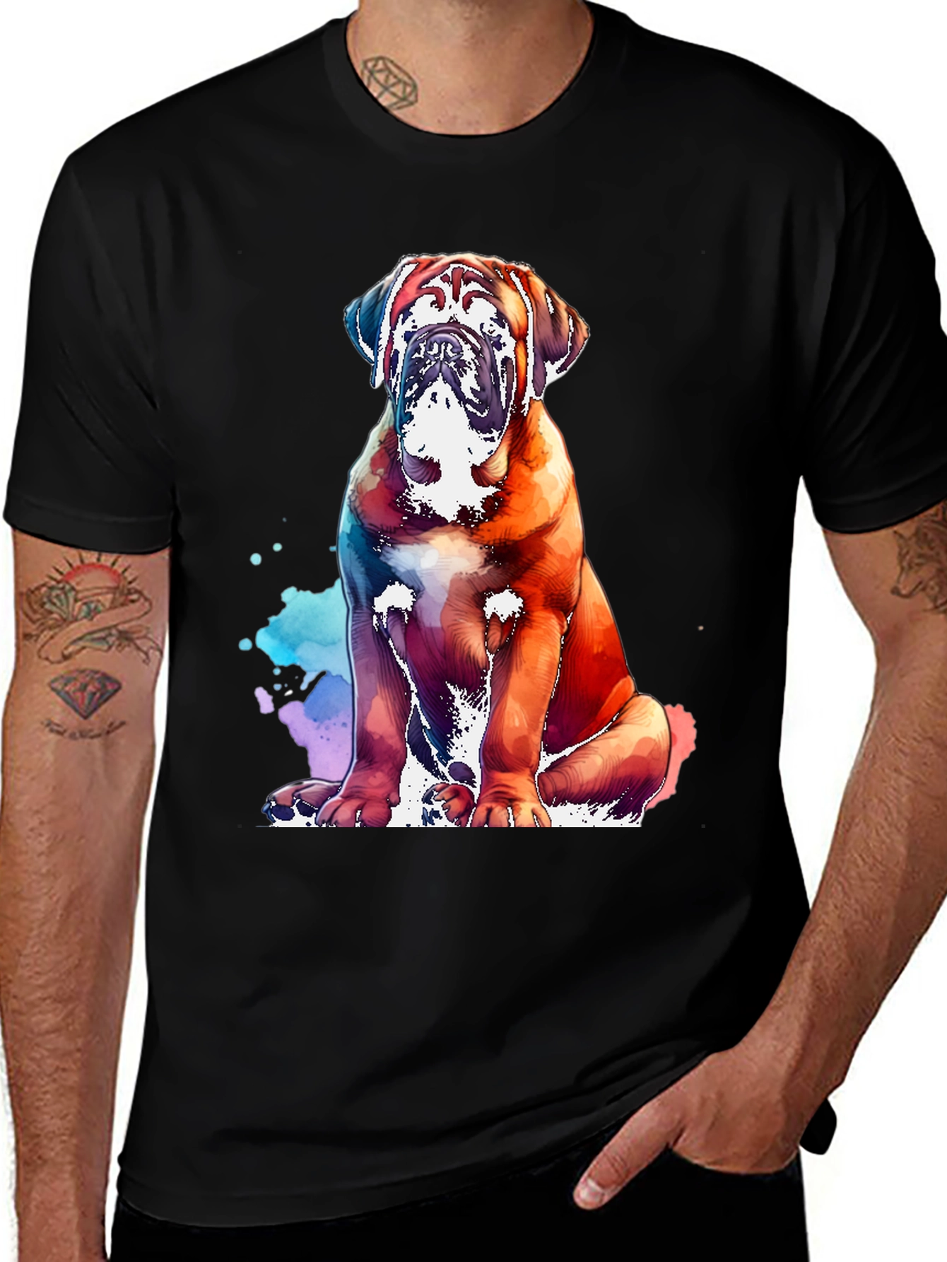 Variant 2 of Watercolor Dog Graphic Tee - Black