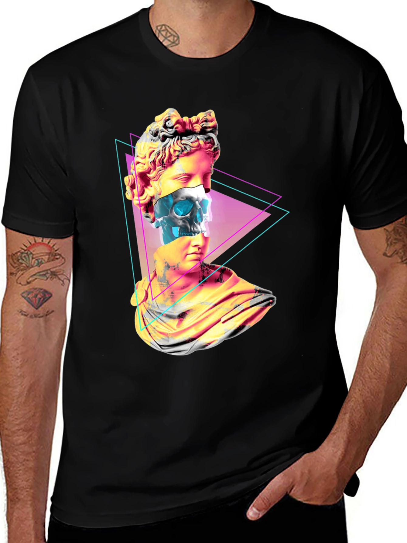 Statue Skull Graphic Tee - Men's Black T-Shirt