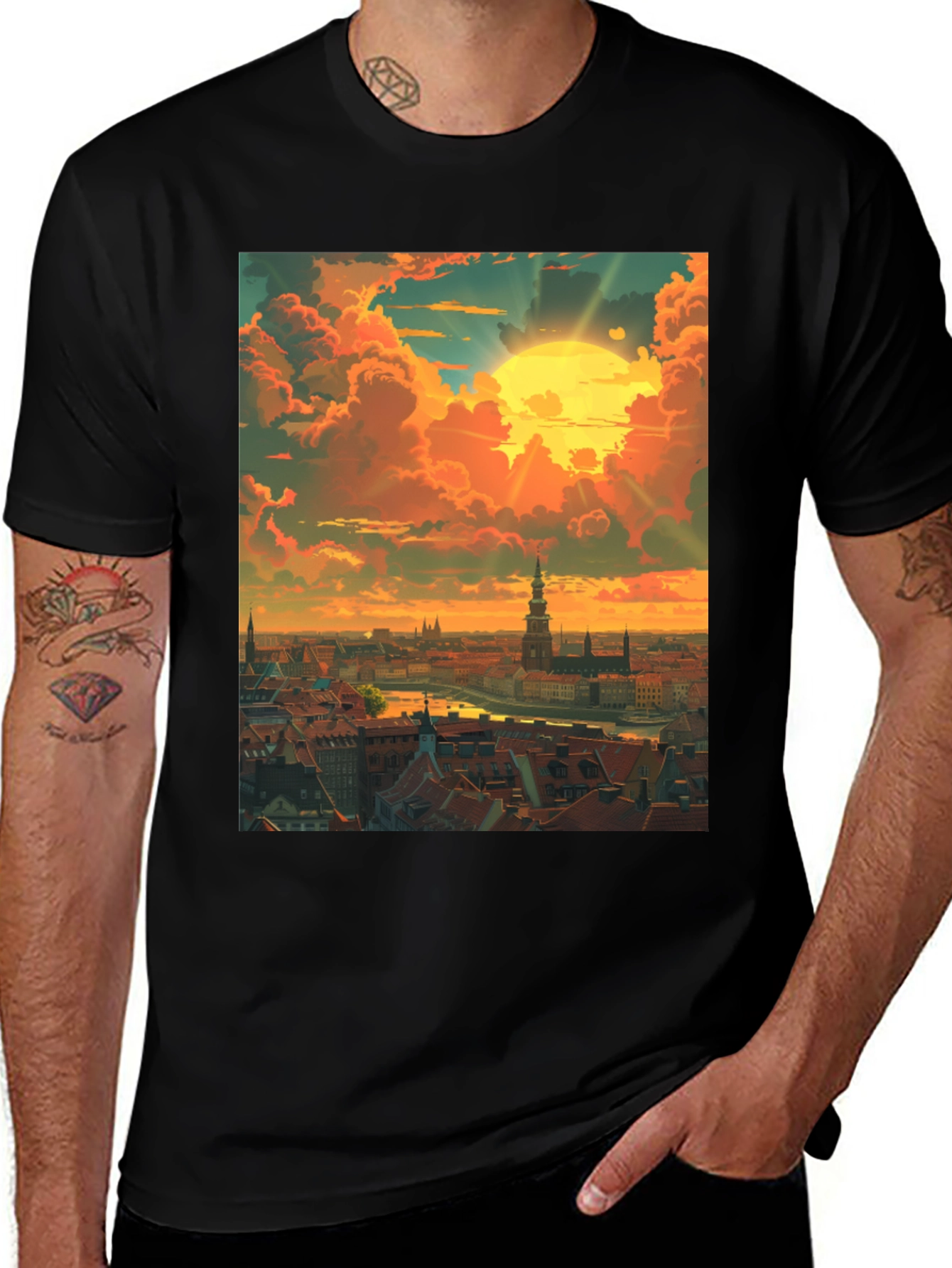 Variant 7 of Sunset Cityscape Graphic Tee - Vibrant & Stylish