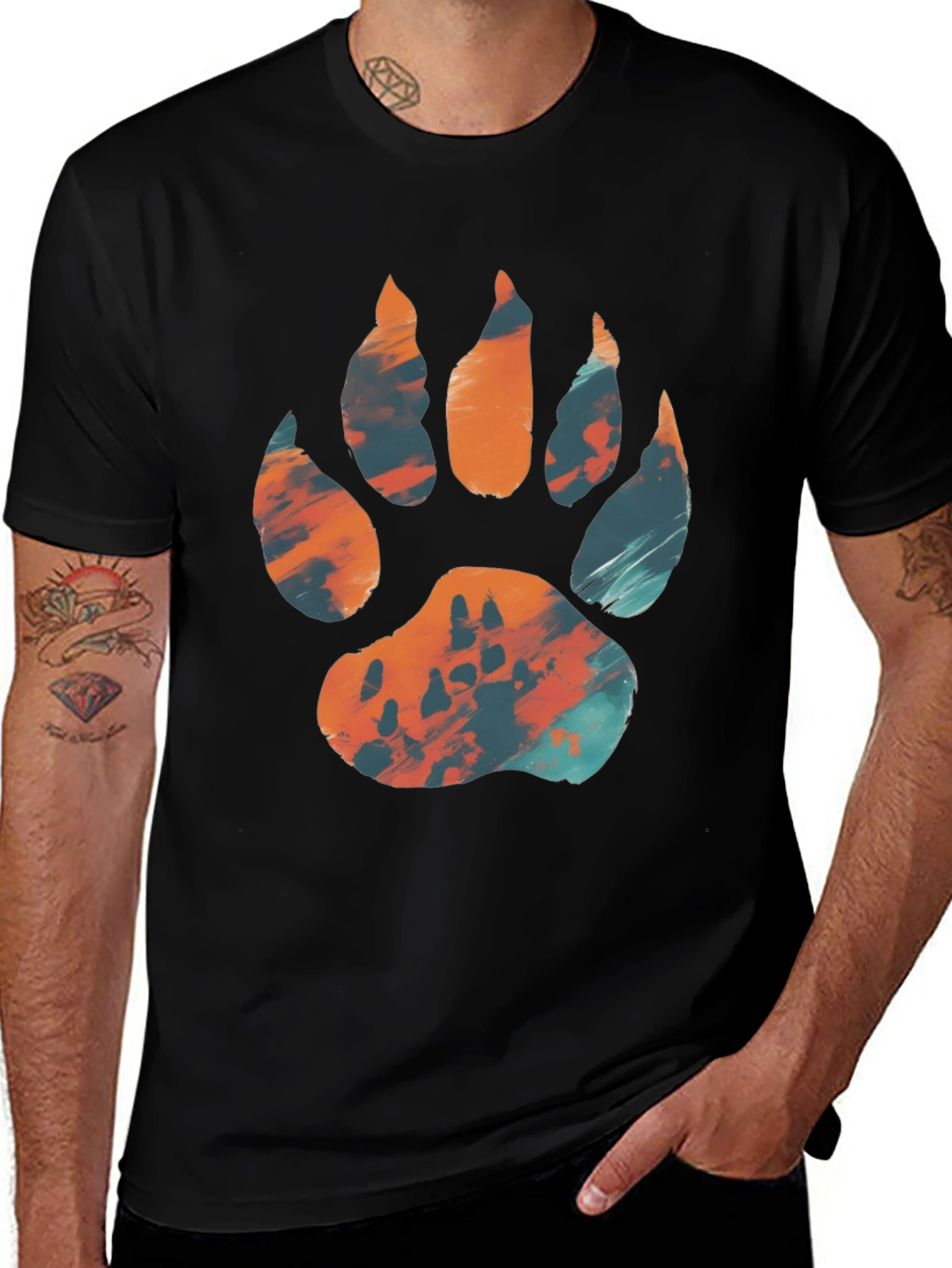 Variant 6 of Abstract Paw Print Graphic T-Shirt - Black