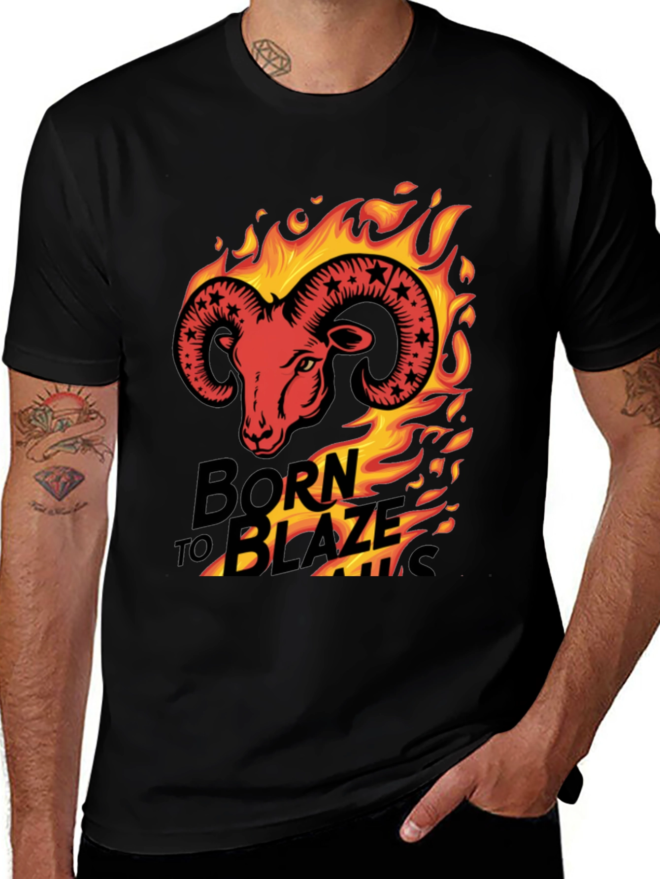 Variant 30 of Born to Blaze Rams Head Graphic T-Shirt