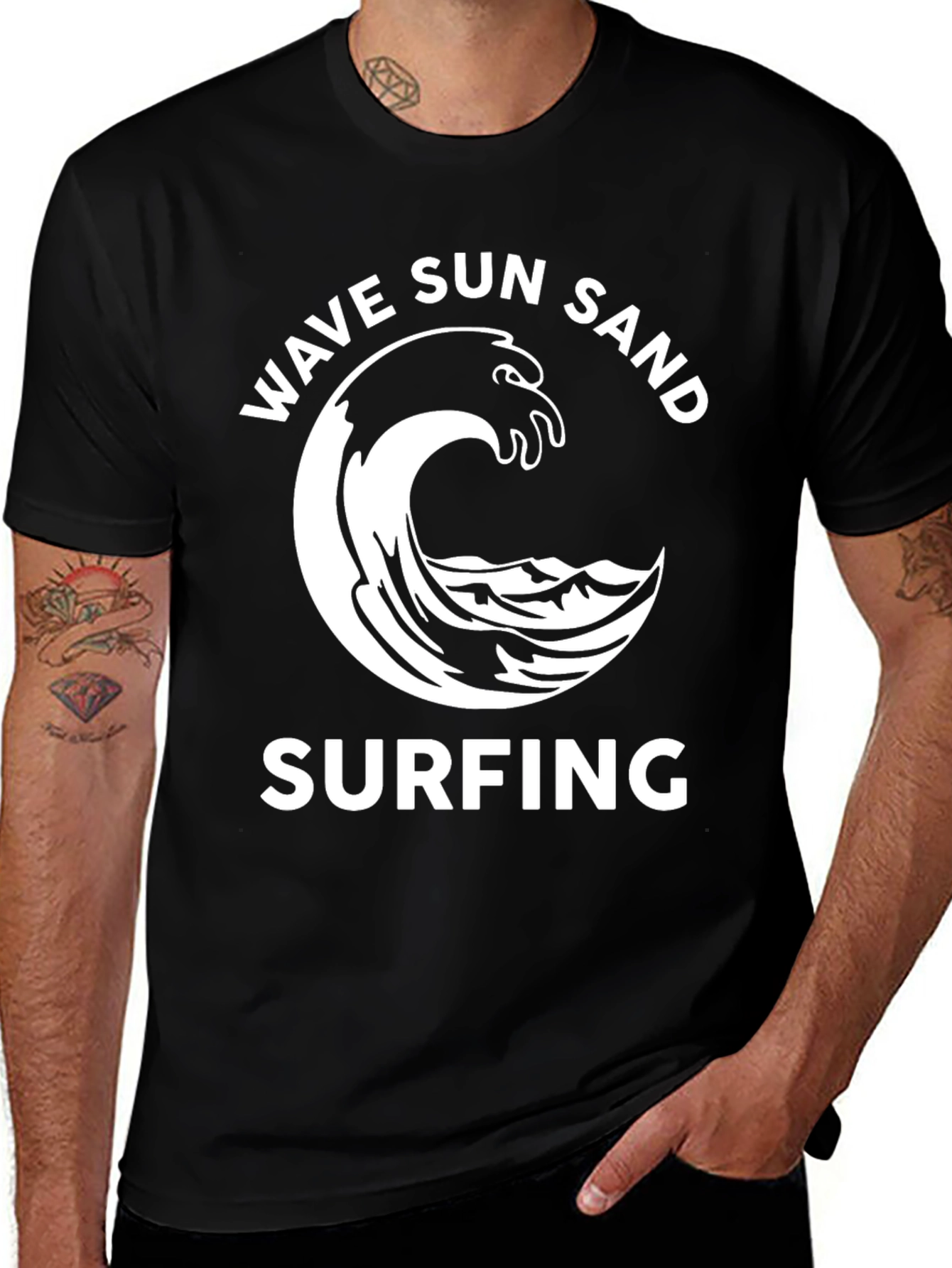 Wave Sun Sand Surfing Graphic Tee - Black