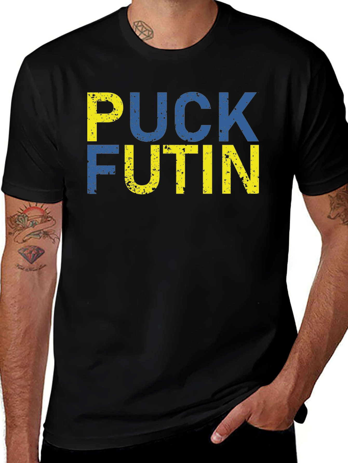 Variant 3 of Puck Futin Black T-Shirt - Stand with Ukraine