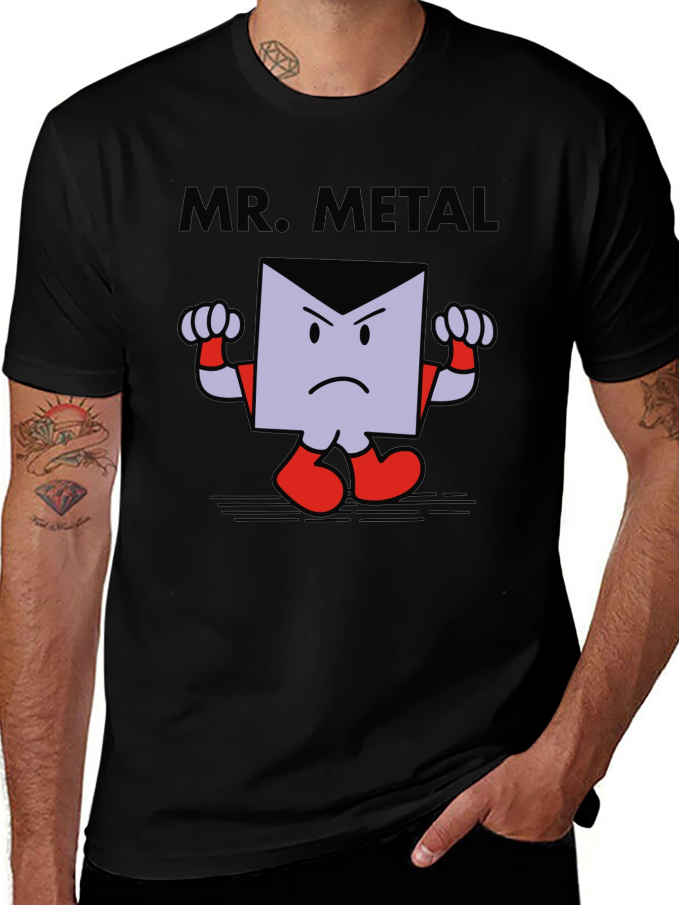 Variant 23 of Mr. Metal Cartoon Graphic Black T-Shirt