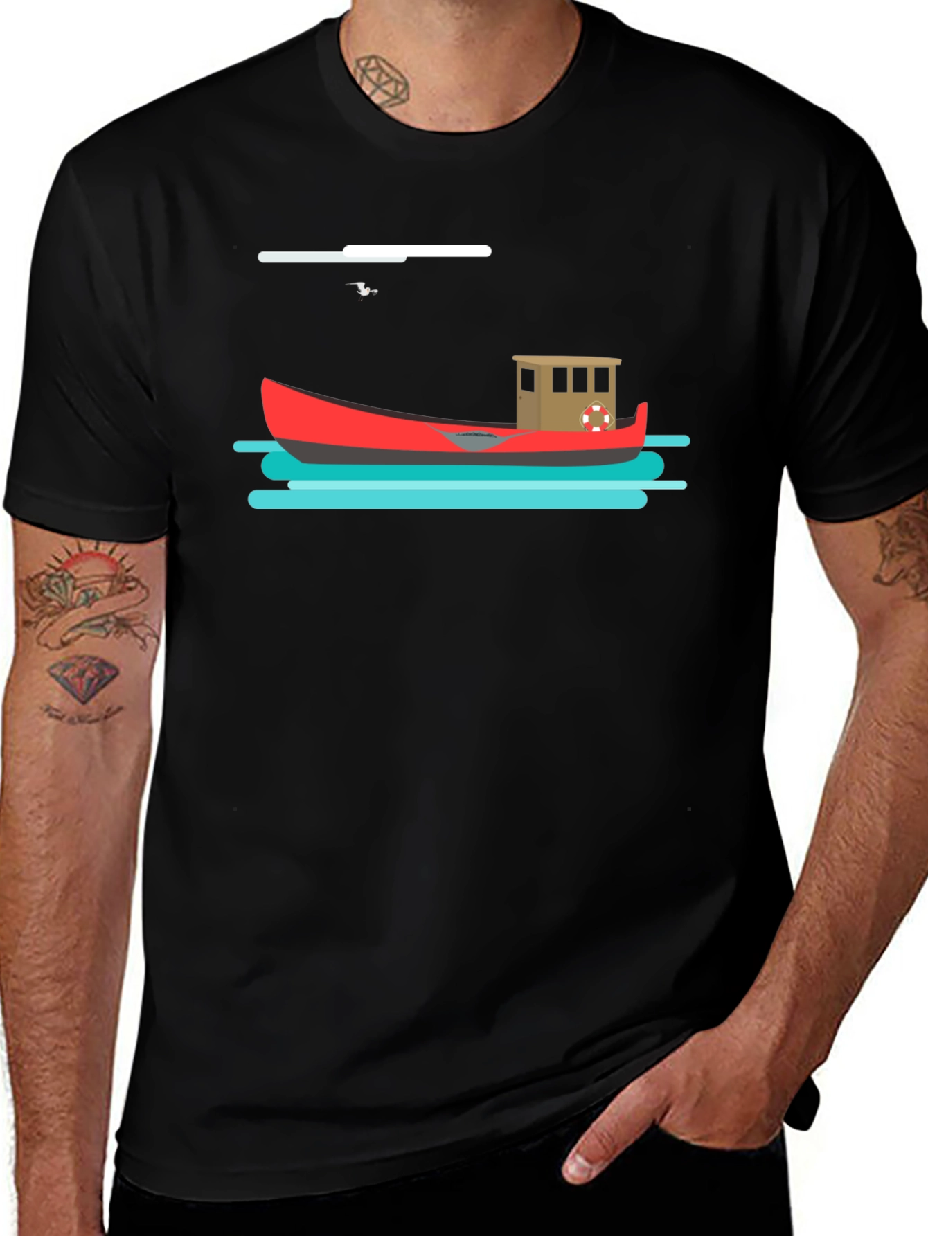 Variant 11 of Nautical T-Shirt: Red Boat Graphic Tee