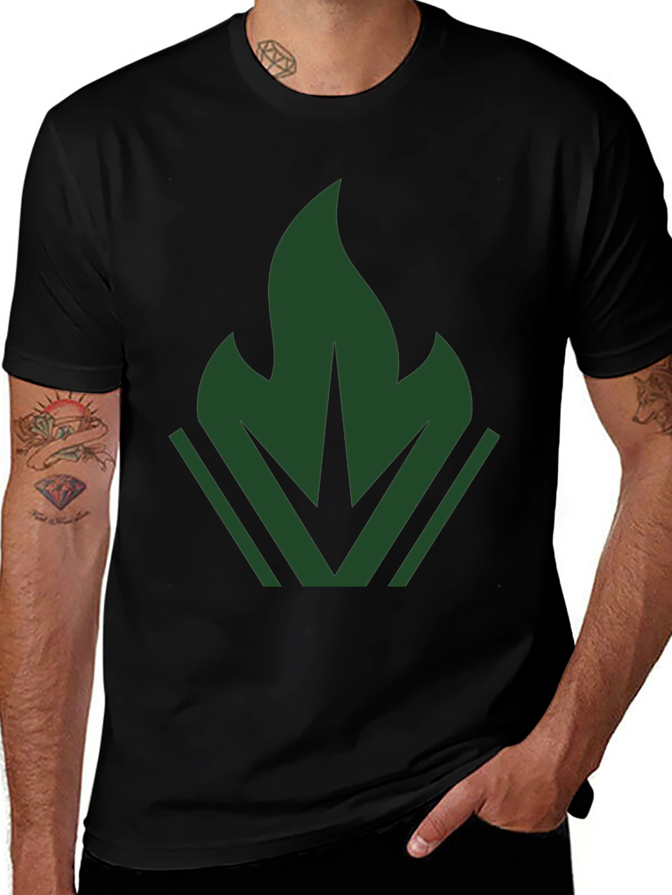 Variant 11 of Green Flame Graphic Black T-Shirt Casual Cotton Tee