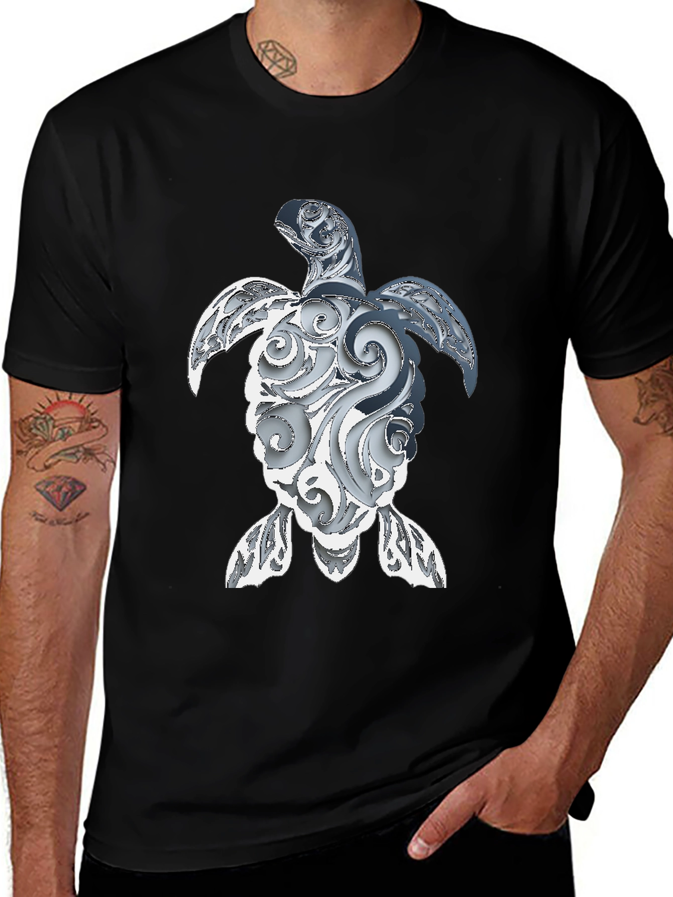 Variant 2 of Sea Turtle Graphic Tee - Black Cotton Blend