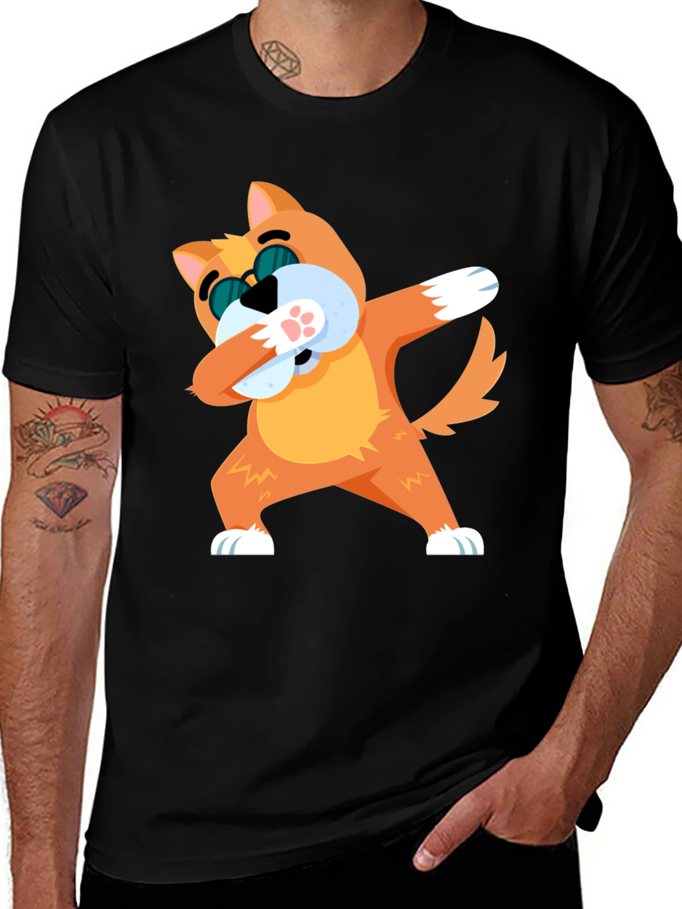 Variant 9 of Dabbing Cartoon Dog Graphic Tee - Black