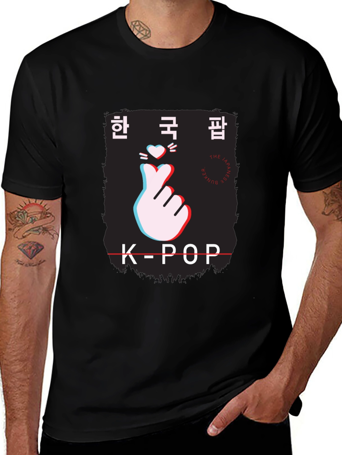 K-Pop Finger Heart Black T-Shirt