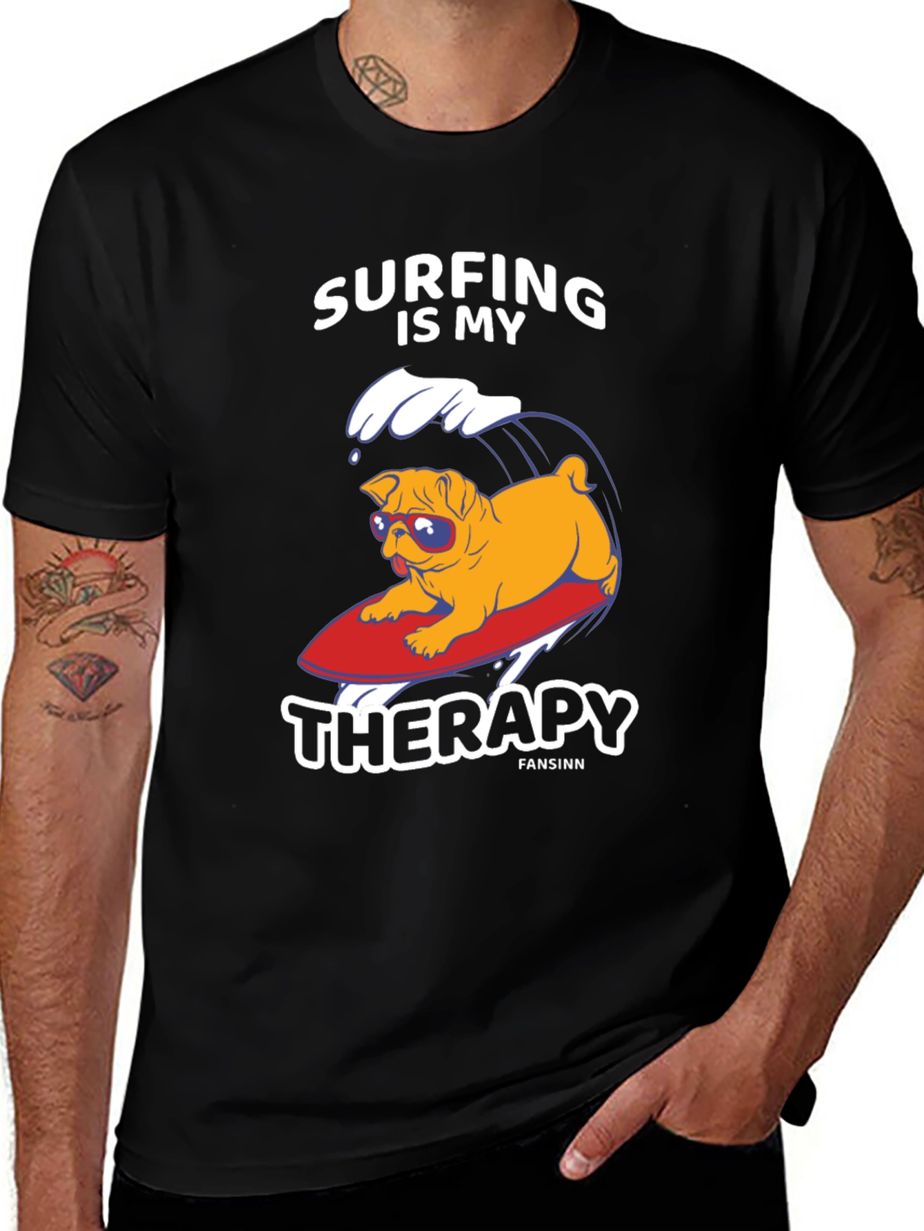 Variant 28 of Surfing Pug Therapy Tee - Unisex Graphic T-Shirt