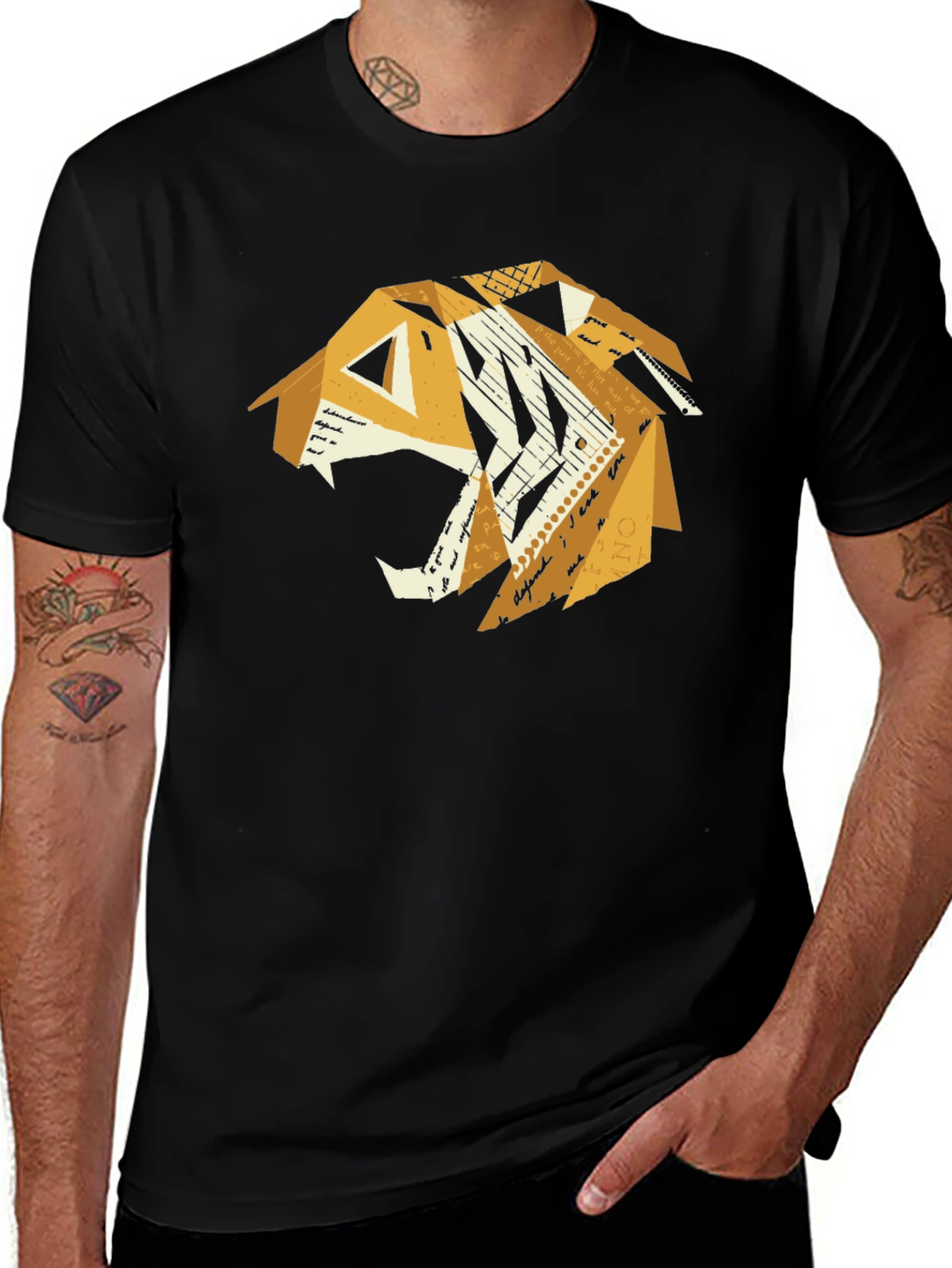 Variant 4 of Geometric Tiger Graphic Tee - Stylish Black T-Shirt