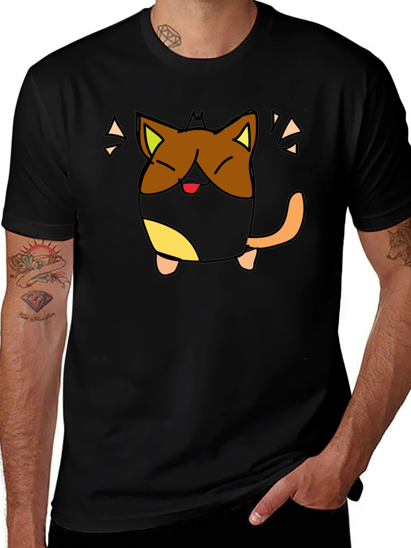 Variant 28 of Cute Cartoon Cat Graphic Black T-Shirt