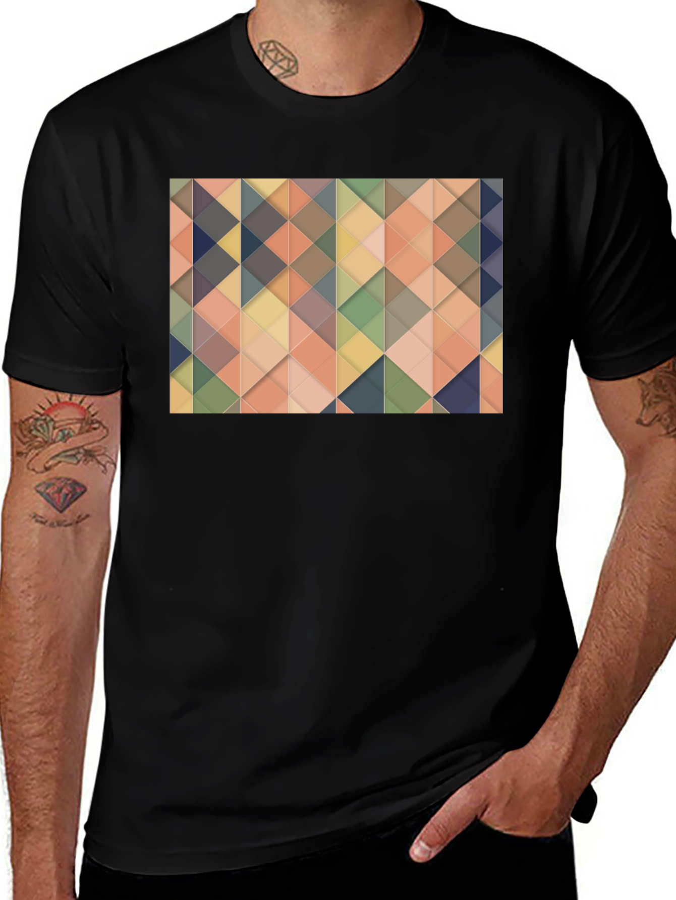 Variant 28 of Geometric Triangle Pattern Black T-Shirt