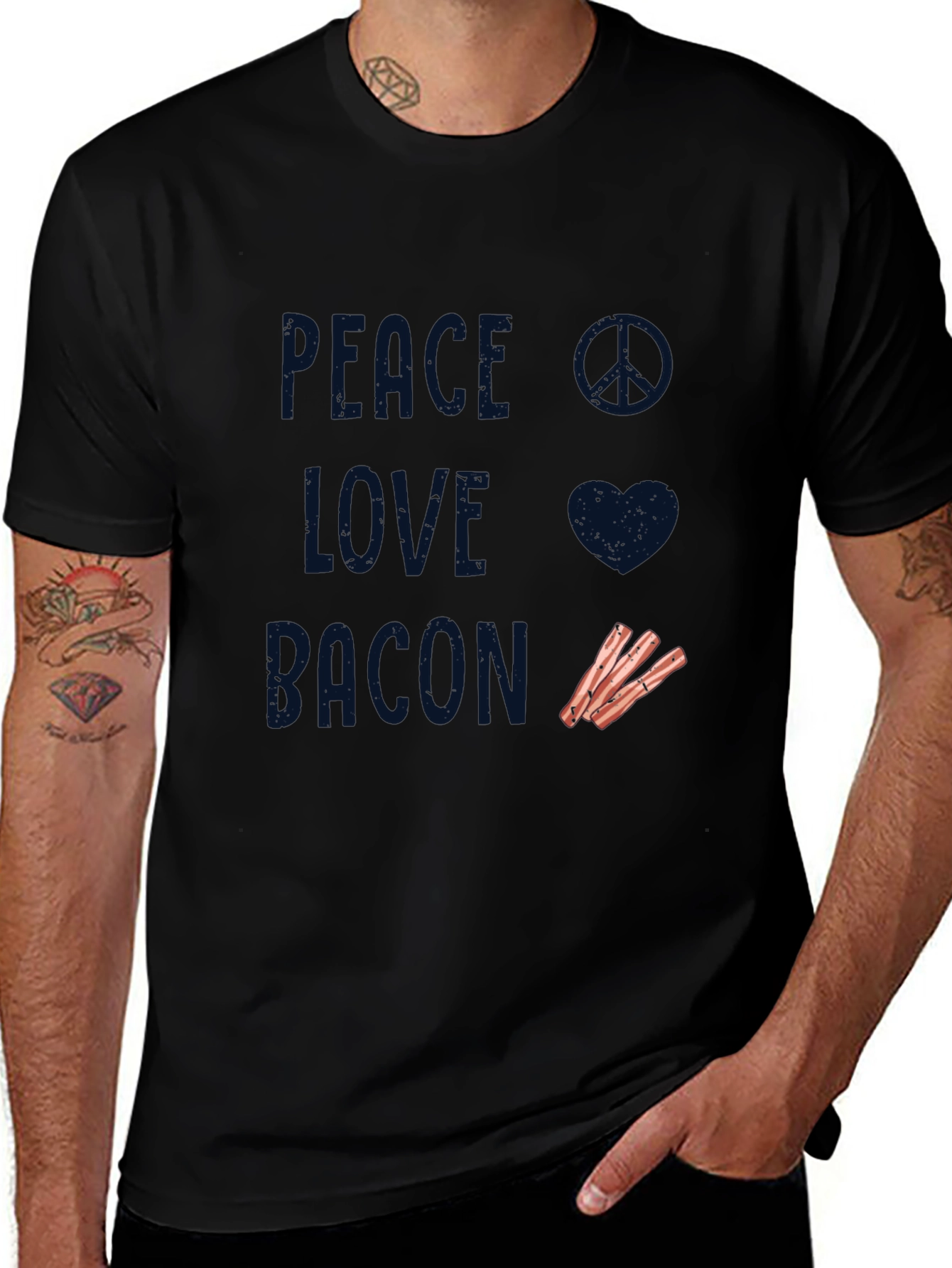 Variant 25 of Peace Love Bacon Graphic T-Shirt