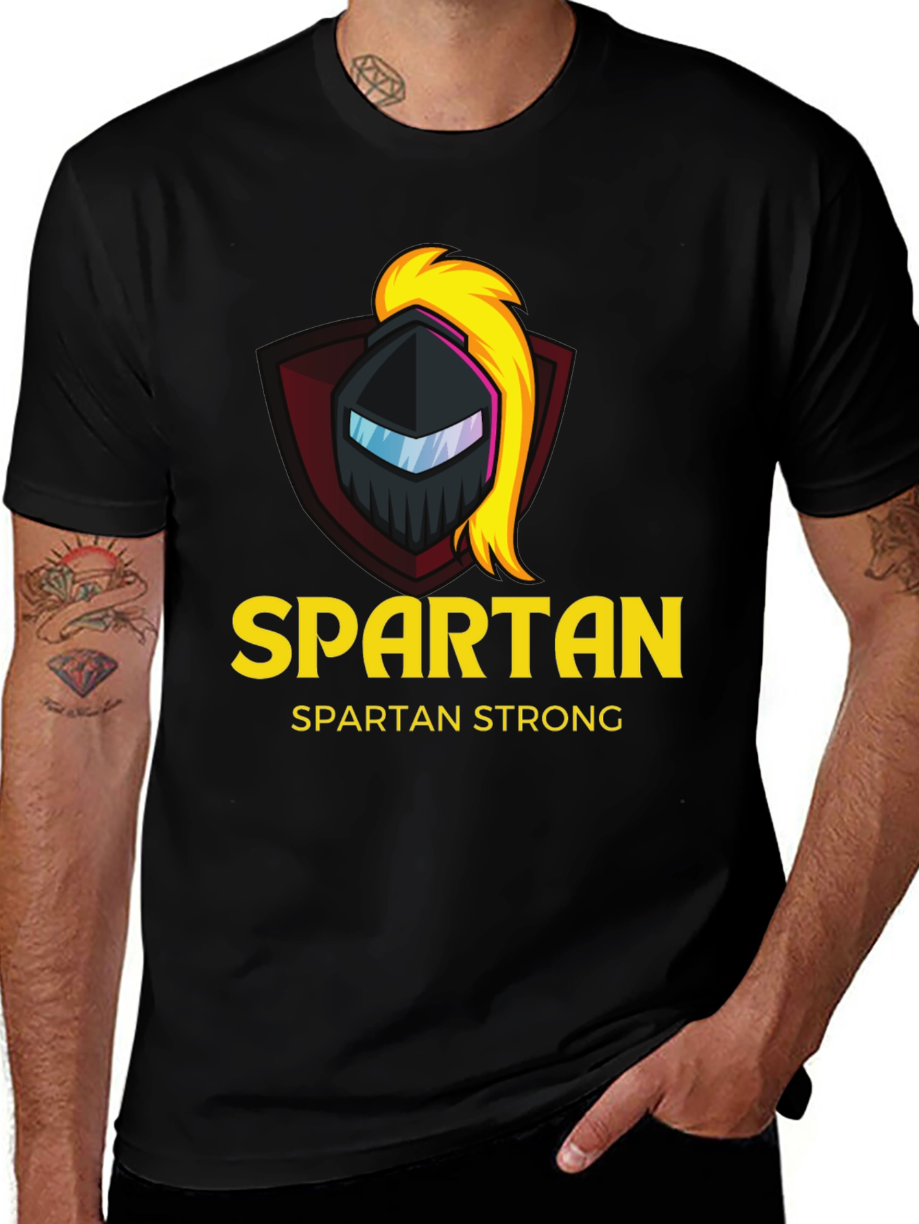 Spartan Strong Black T-Shirt - Warrior Design
