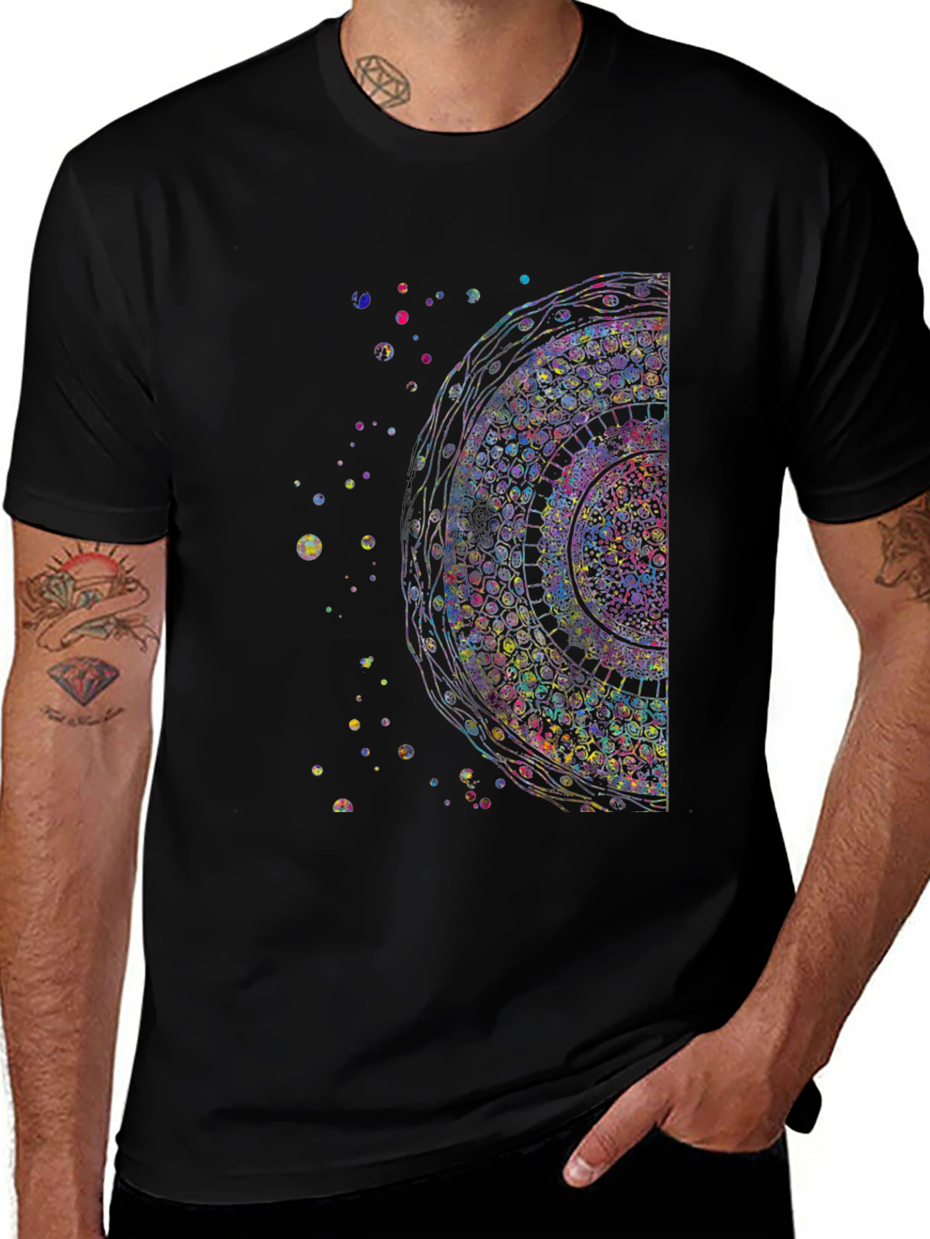 Variant 23 of Abstract Colorful Pattern Print Black T-Shirt