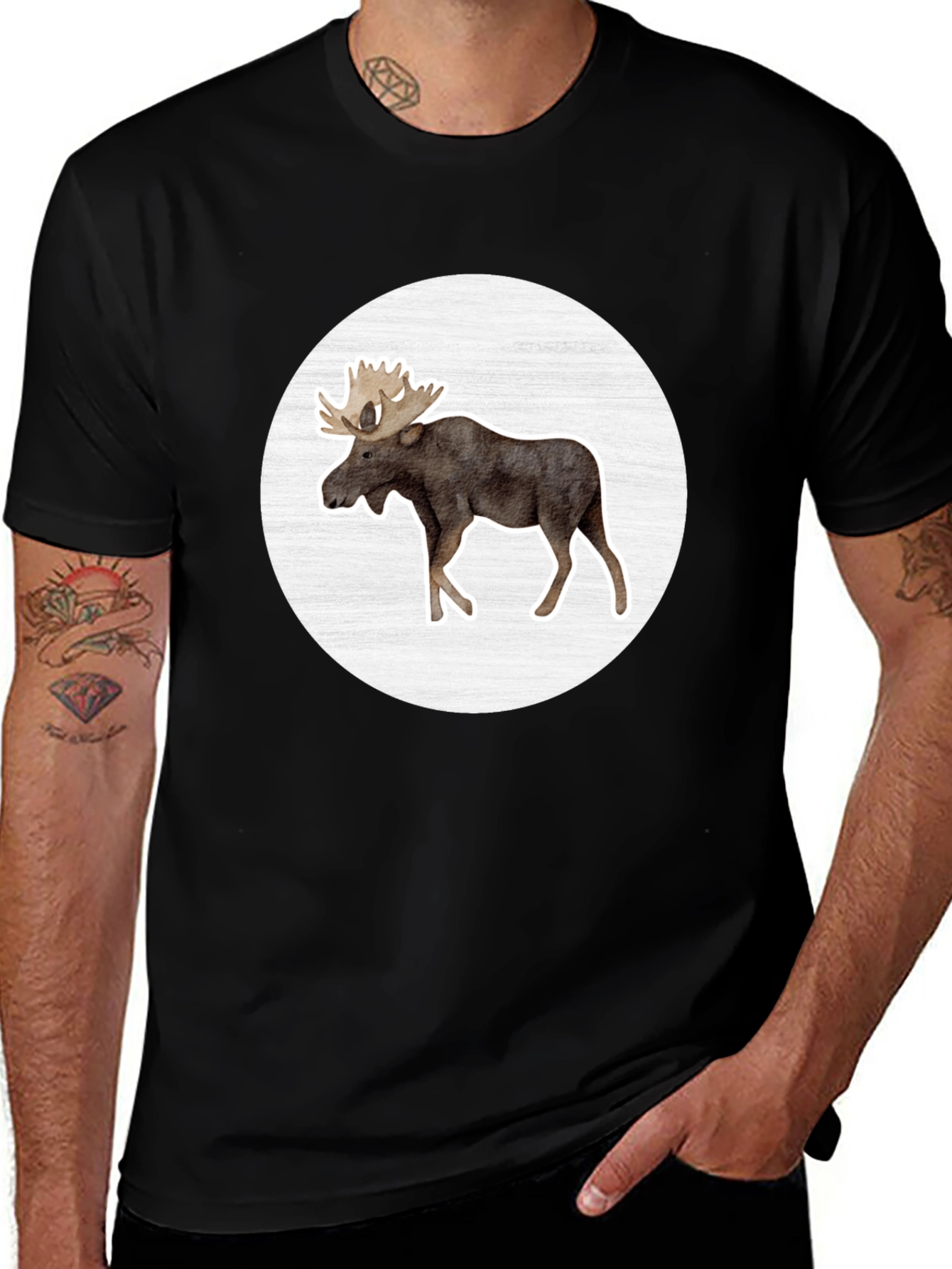 Variant 5 of Moose Graphic Tee - Black Crew Neck Casual Shirt