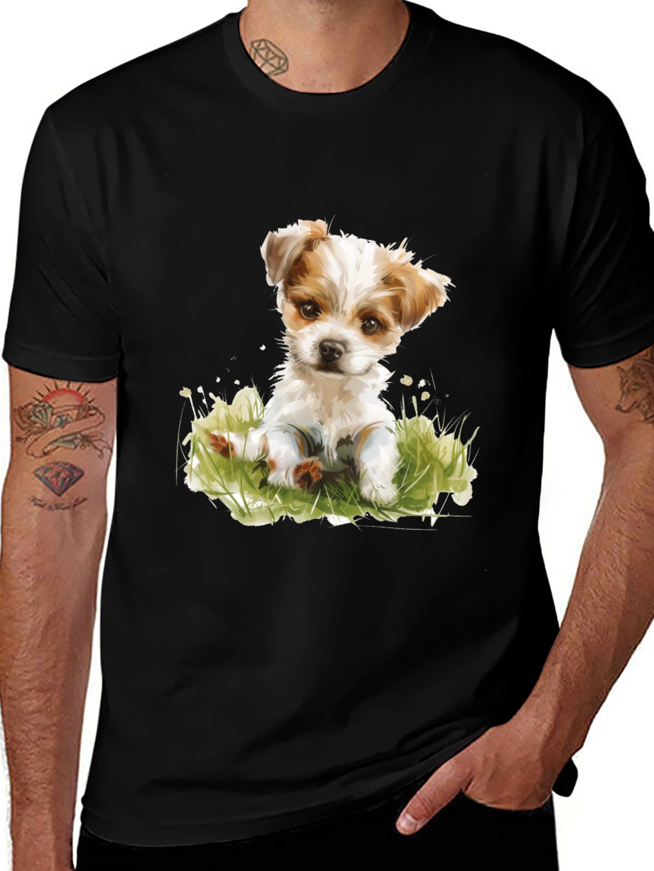 Variant 6 of Cute Puppy Graphic T-Shirt - Black
