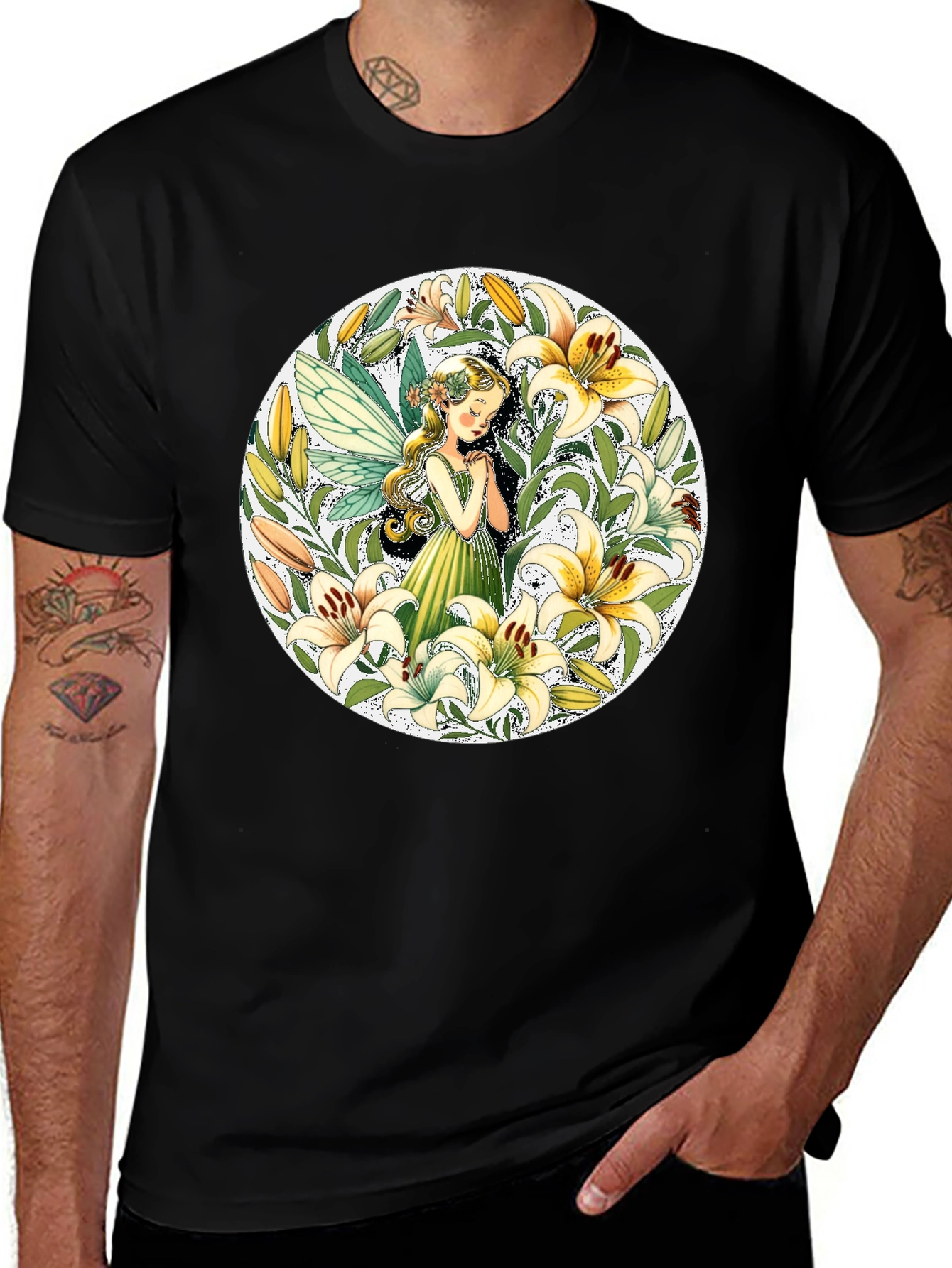 Variant 5 of Fairy & Lily Graphic T-Shirt - Nature Inspired Tee