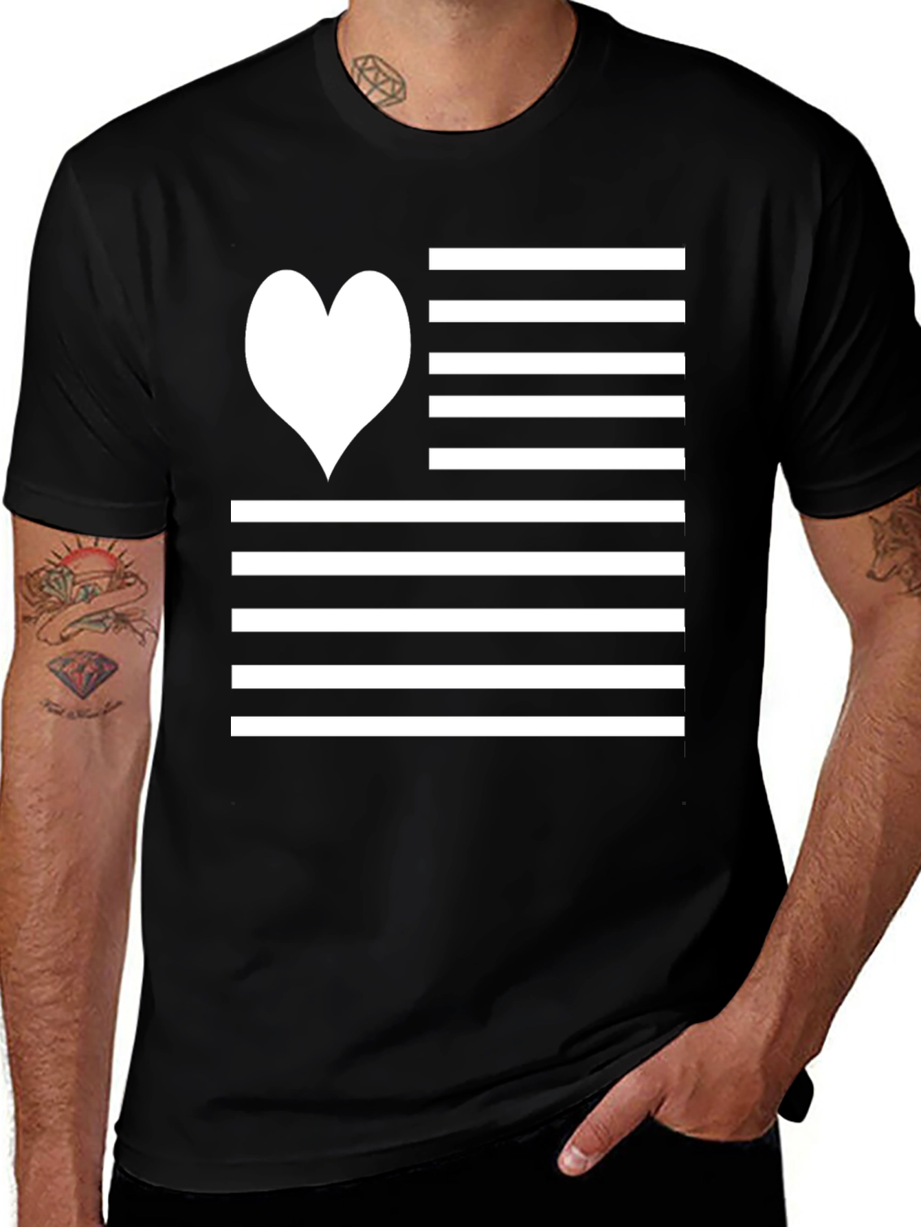 Variant 28 of Heart Stripes Graphic Tee - Black