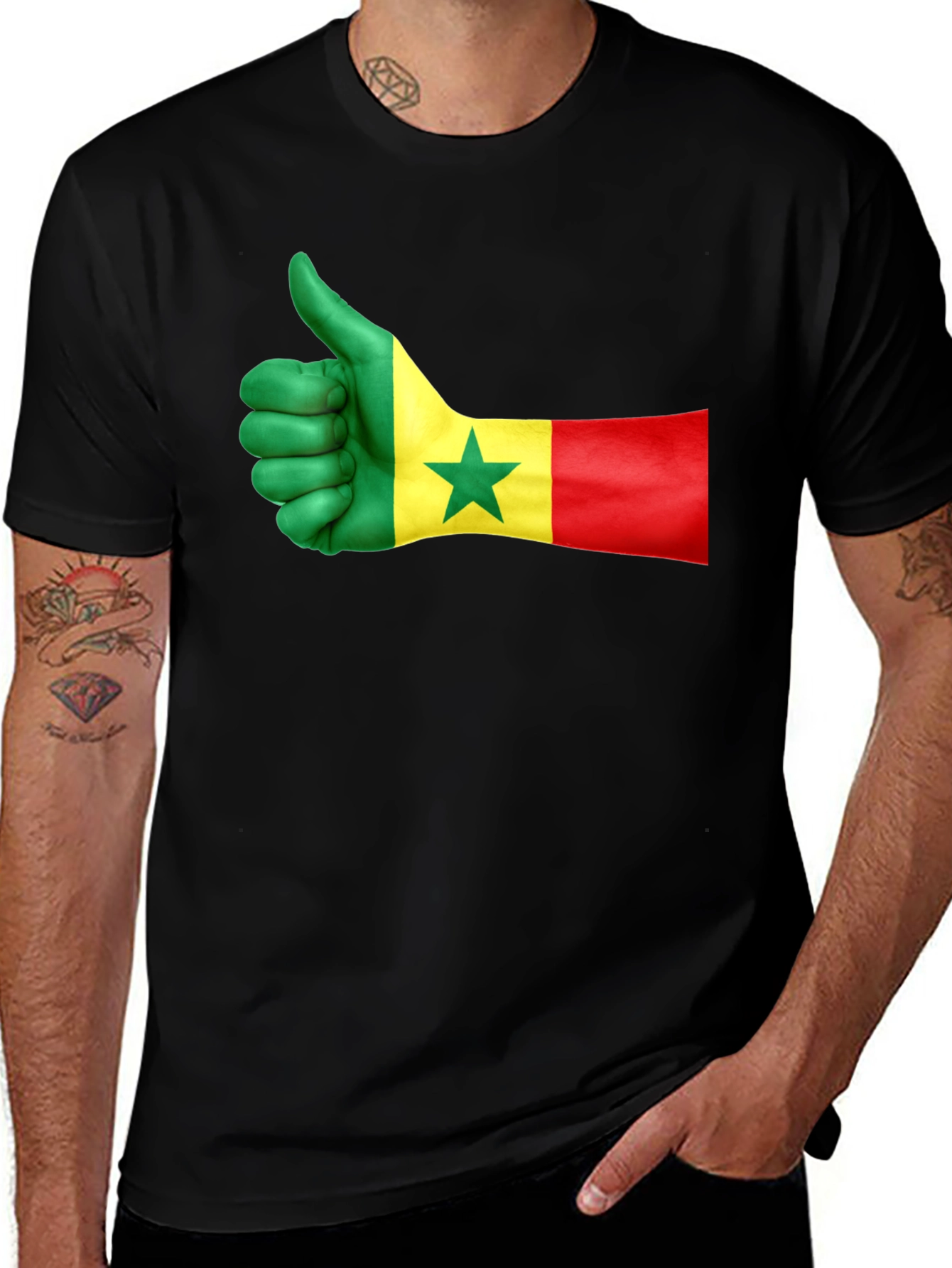 Senegal Flag Thumbs Up Graphic Tee - Black