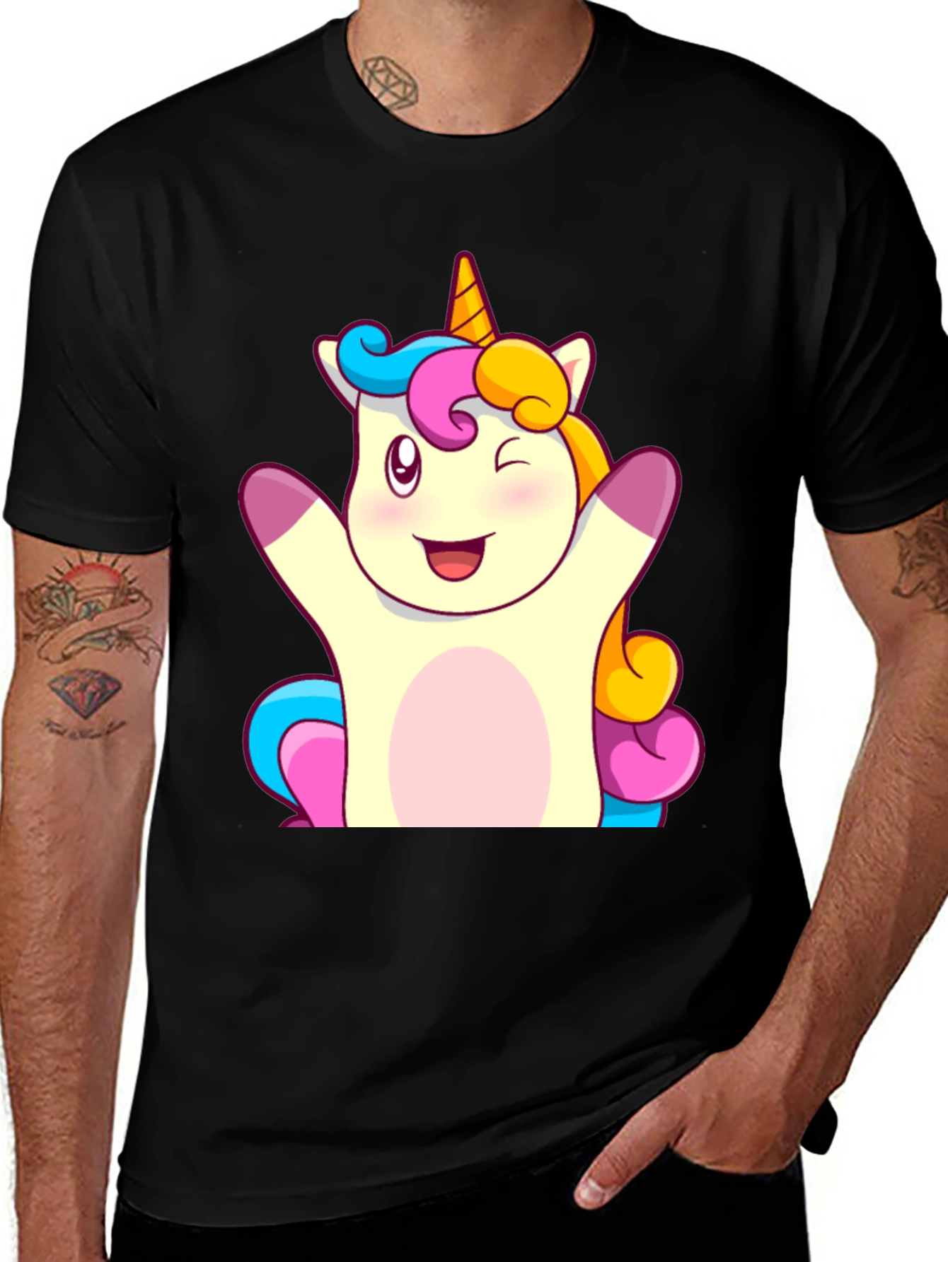 Variant 20 of Unicorn Cartoon Graphic Print Black T-Shirt