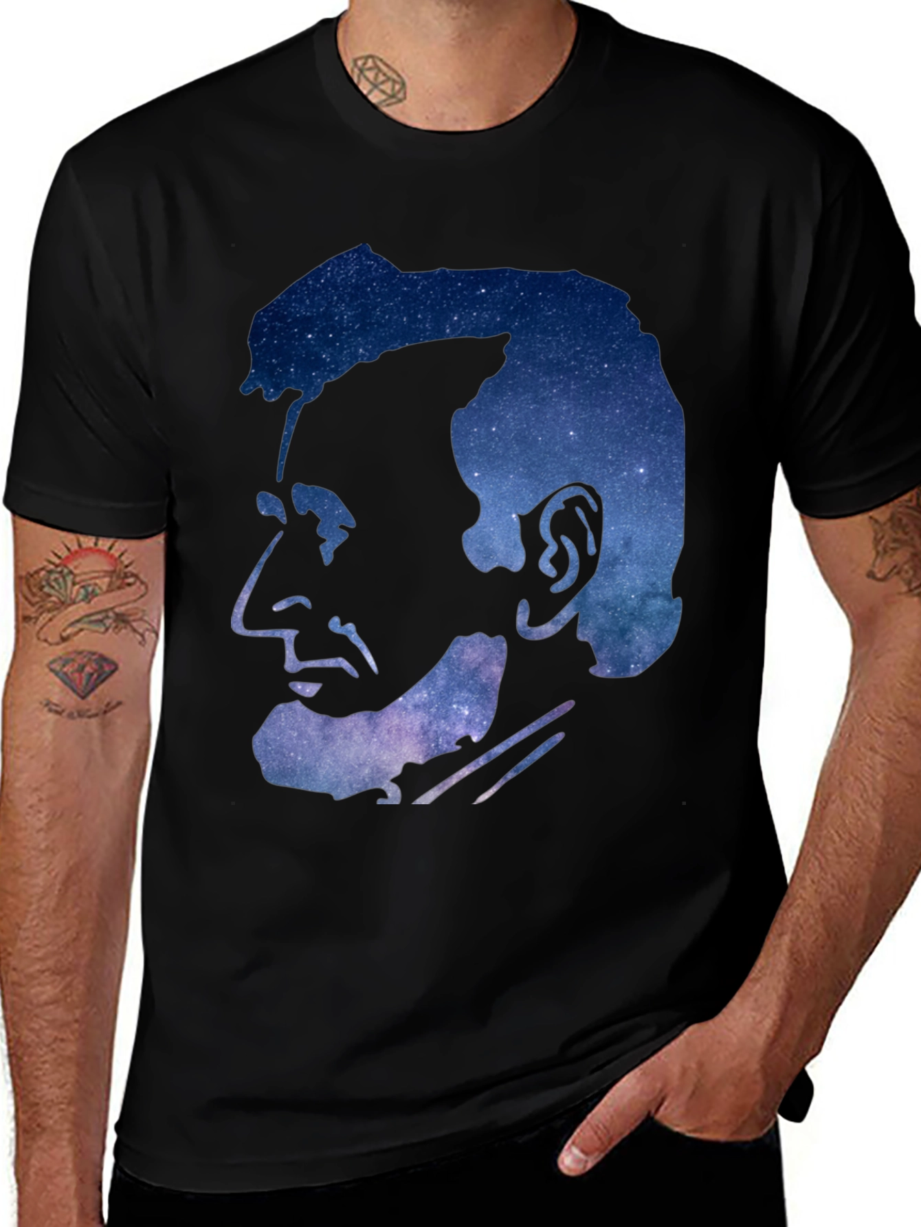 Variant 24 of Abraham Lincoln Galaxy Graphic Print Black T-Shirt