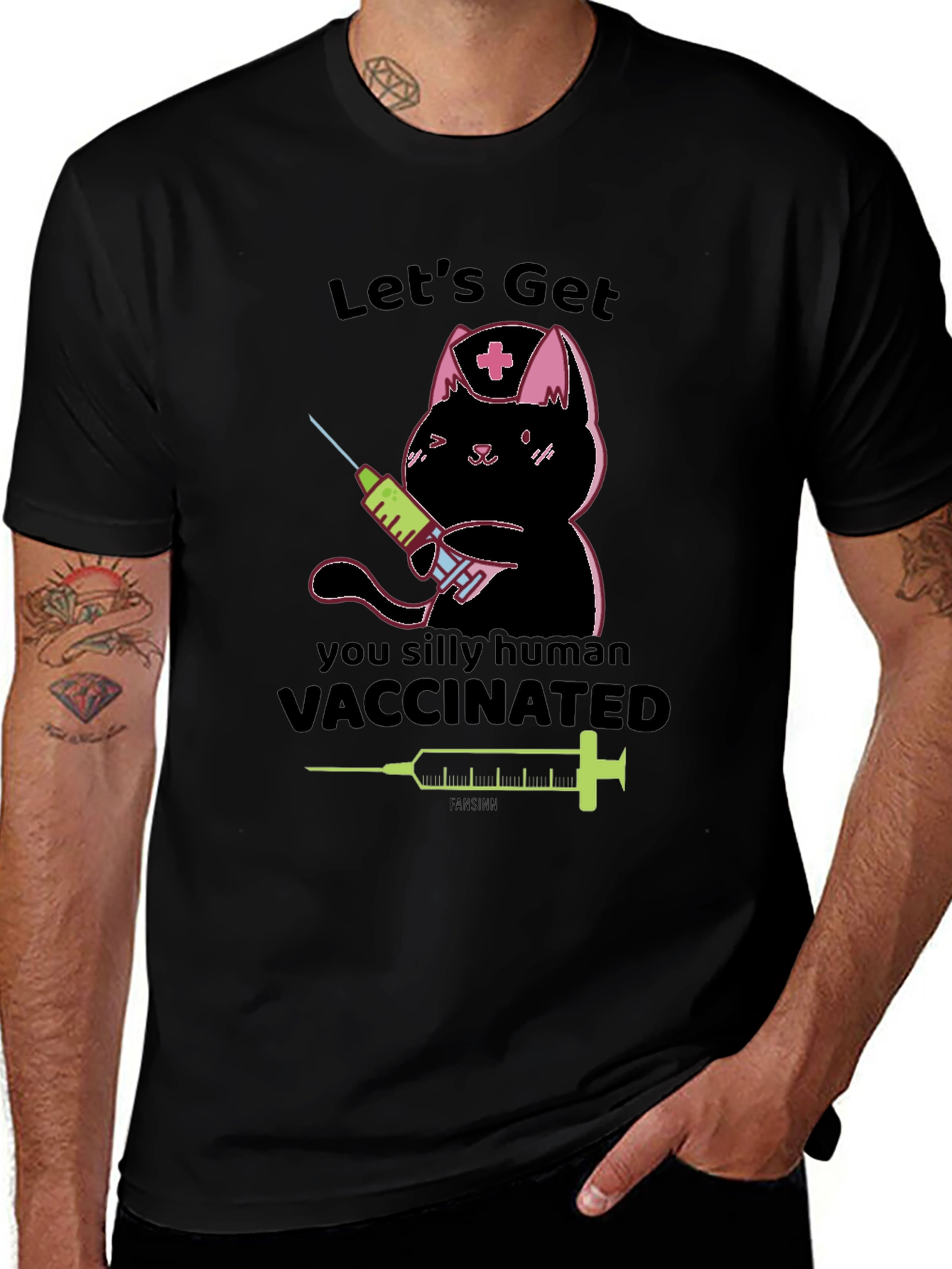 Variant 28 of Vaccinated Silly Human Cat Nurse Funny Graphic T-Shirt