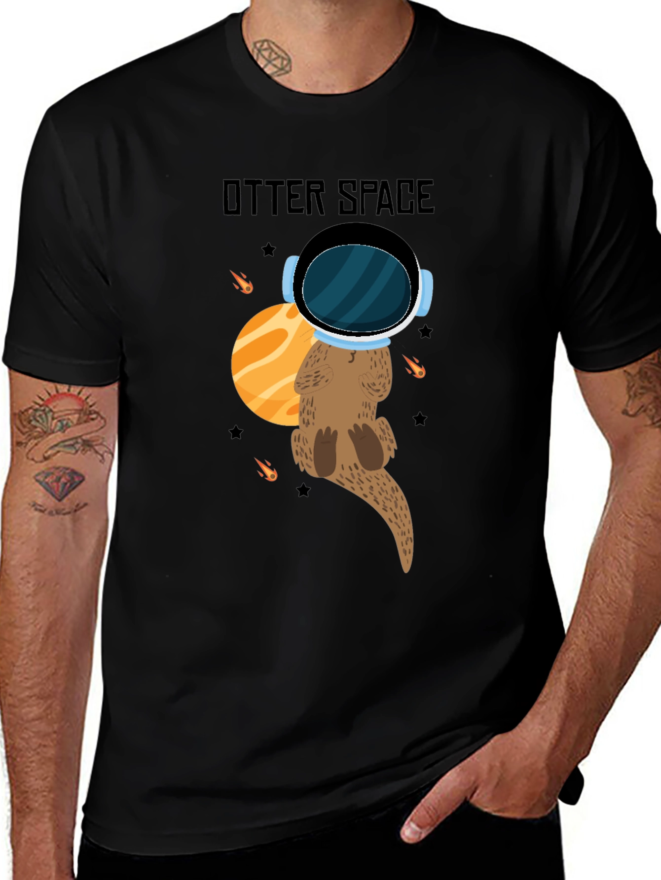 Otter Space Black T-Shirt - Cute Space Animal Tee