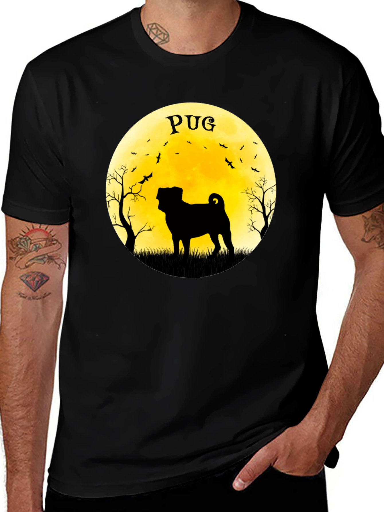 Variant 2 of Pug Silhouette Moon T-Shirt - Halloween Dog Tee
