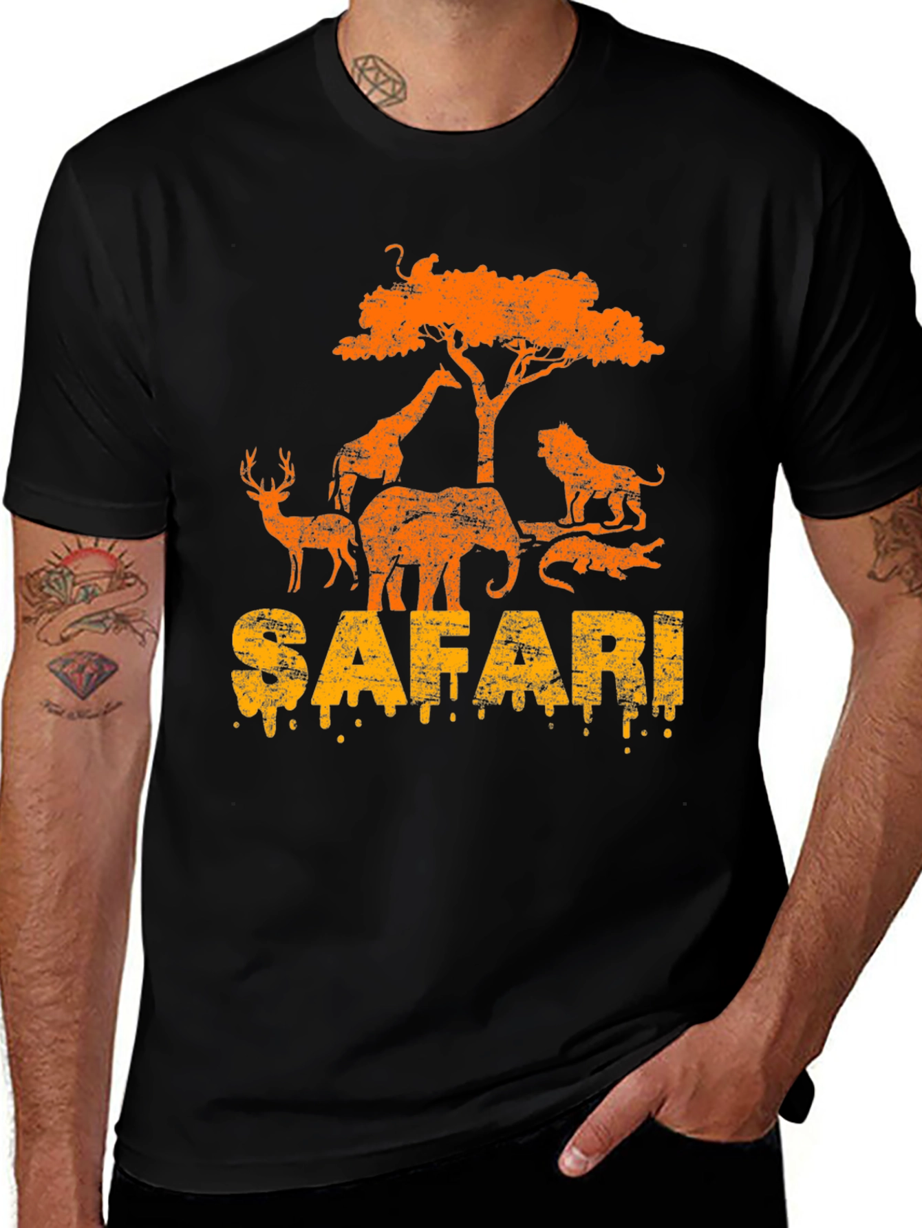 Variant 7 of Safari Animal Graphic Tee - Black Cotton T-Shirt
