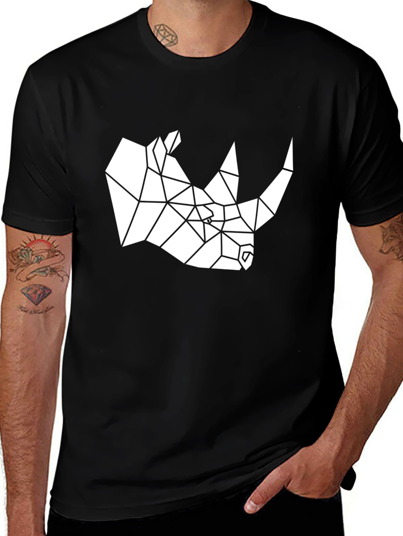 Variant 4 of Geometric Rhino Graphic Tee - Cool Minimalist Design