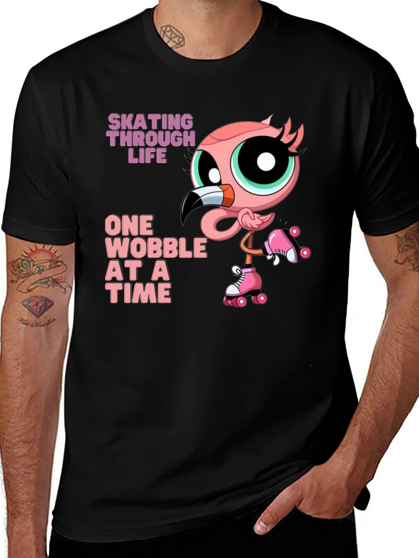Variant 22 of Skating Flamingo T-Shirt - One Wobble at a Time