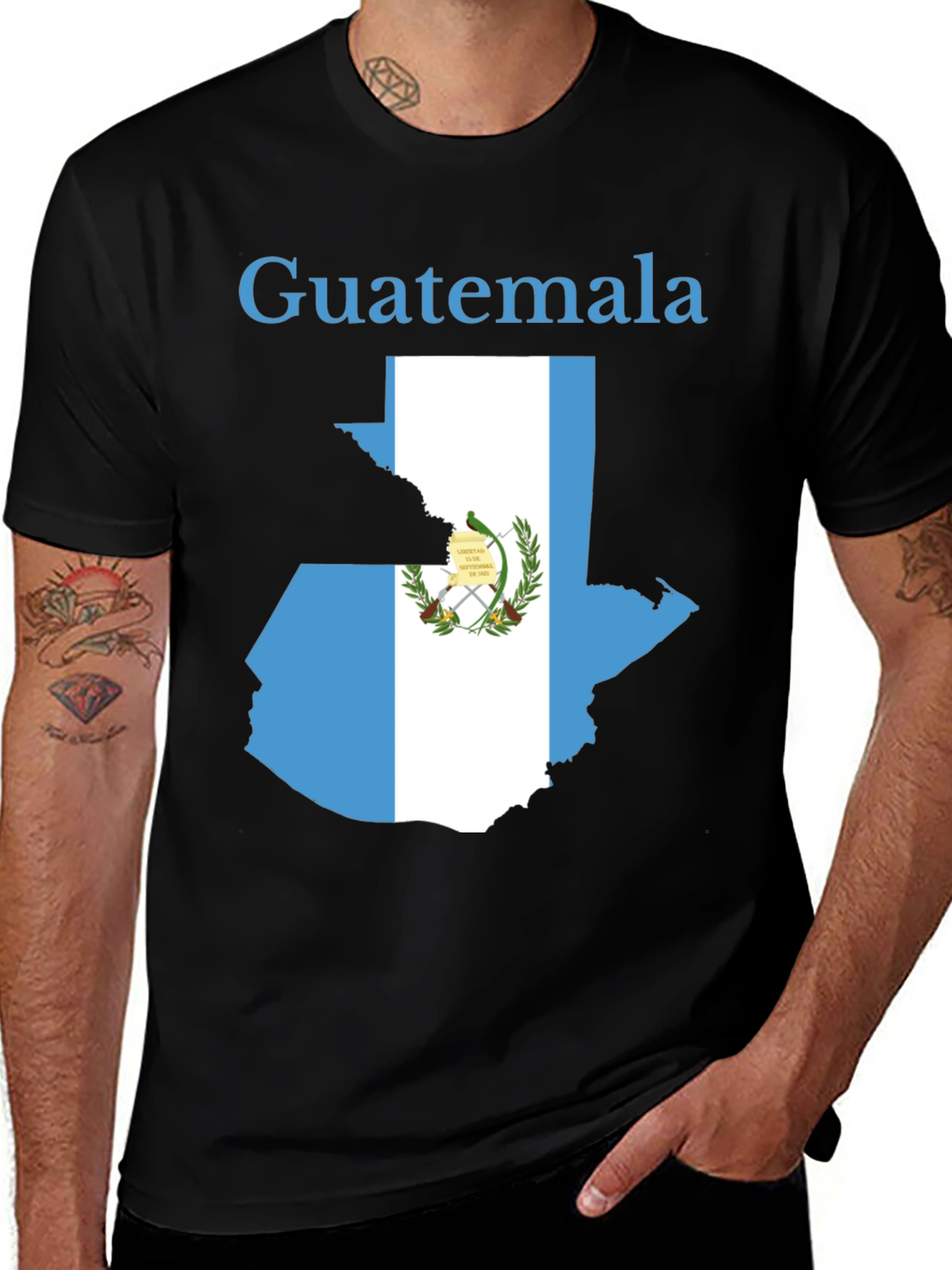 Guatemala Flag Map Black T-Shirt
