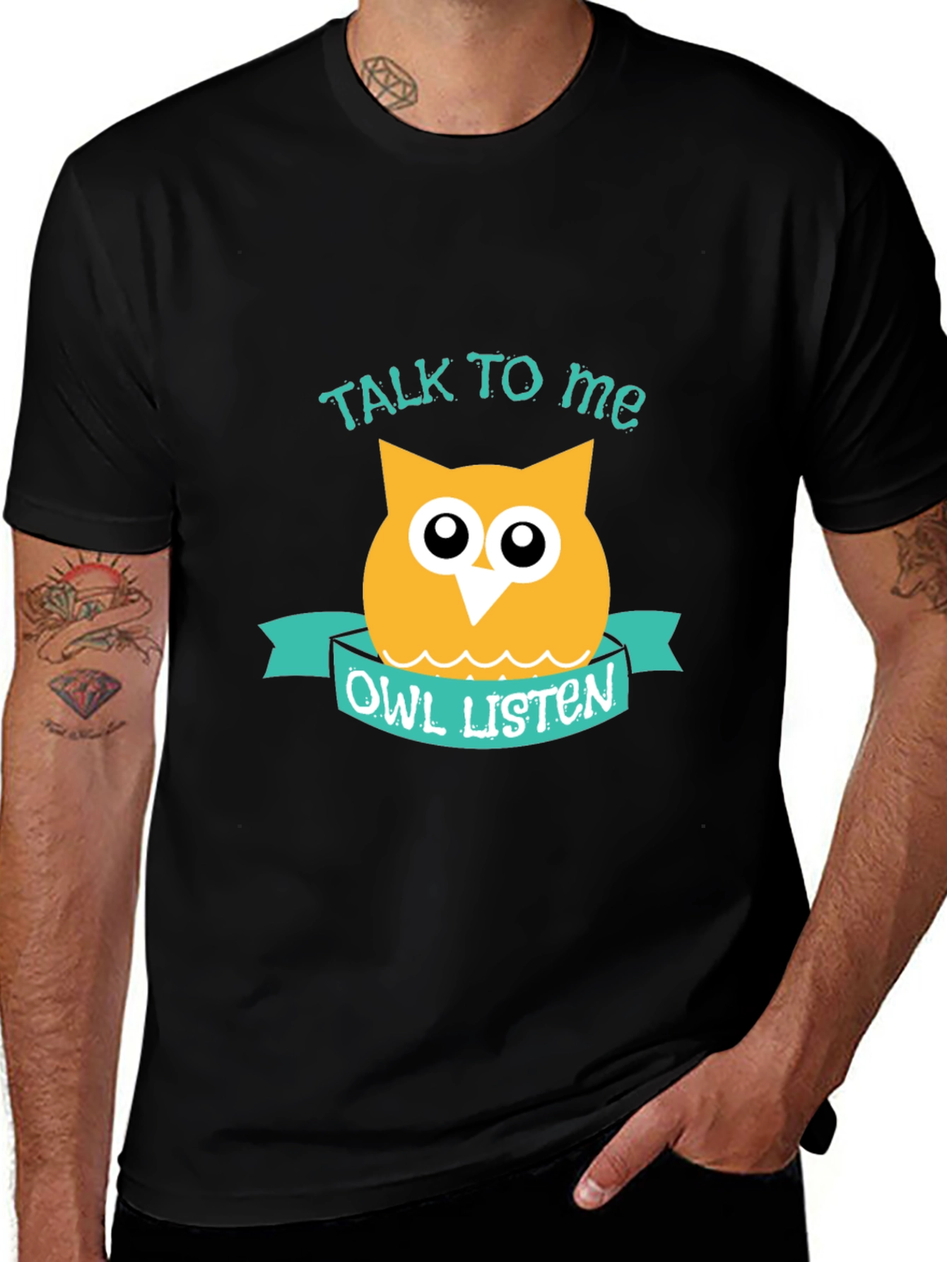 Variant 11 of Talk To Me Owl Listen Black T-Shirt
