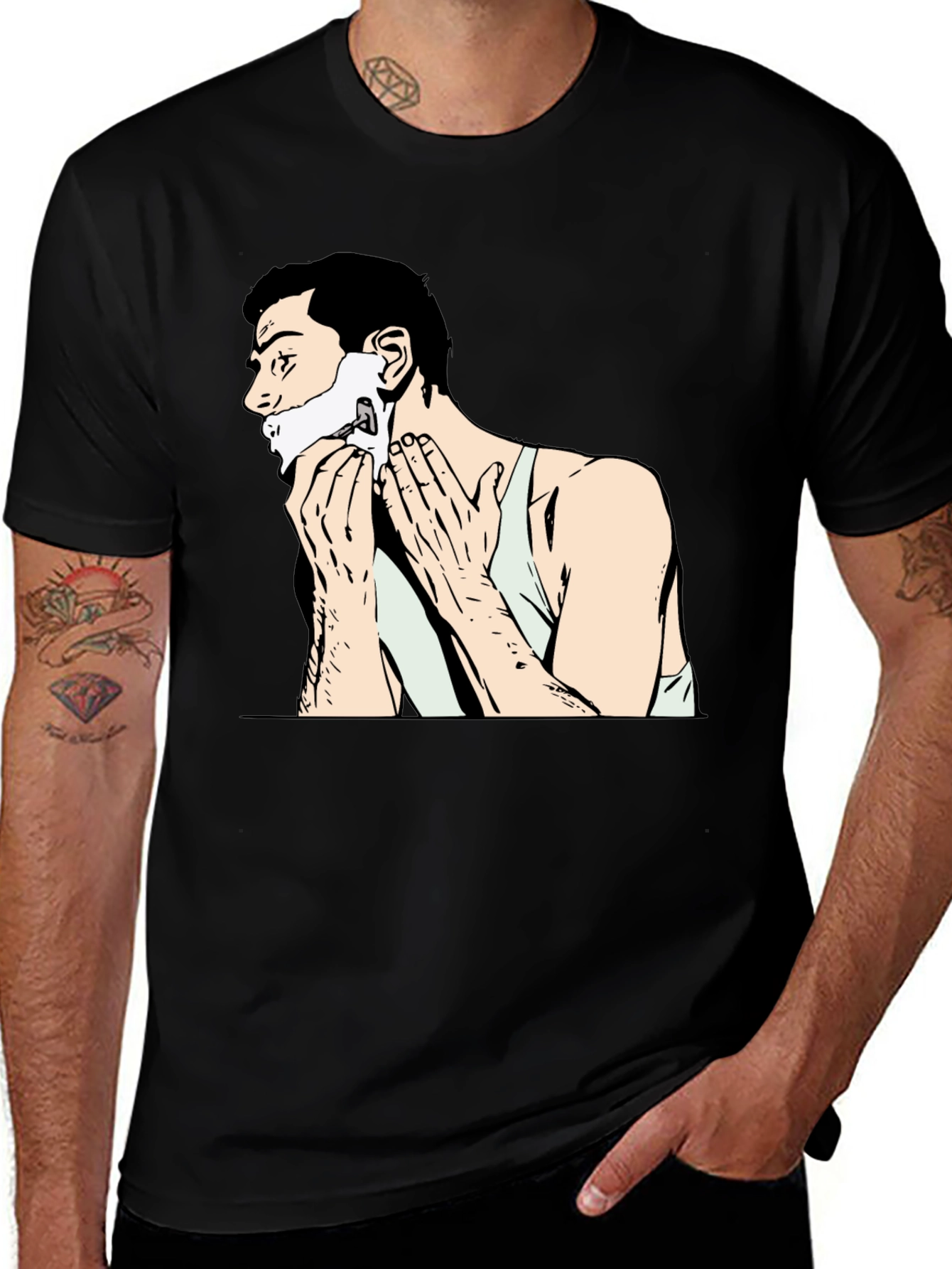 Variant 7 of Shaving Graphic Print Black T-Shirt