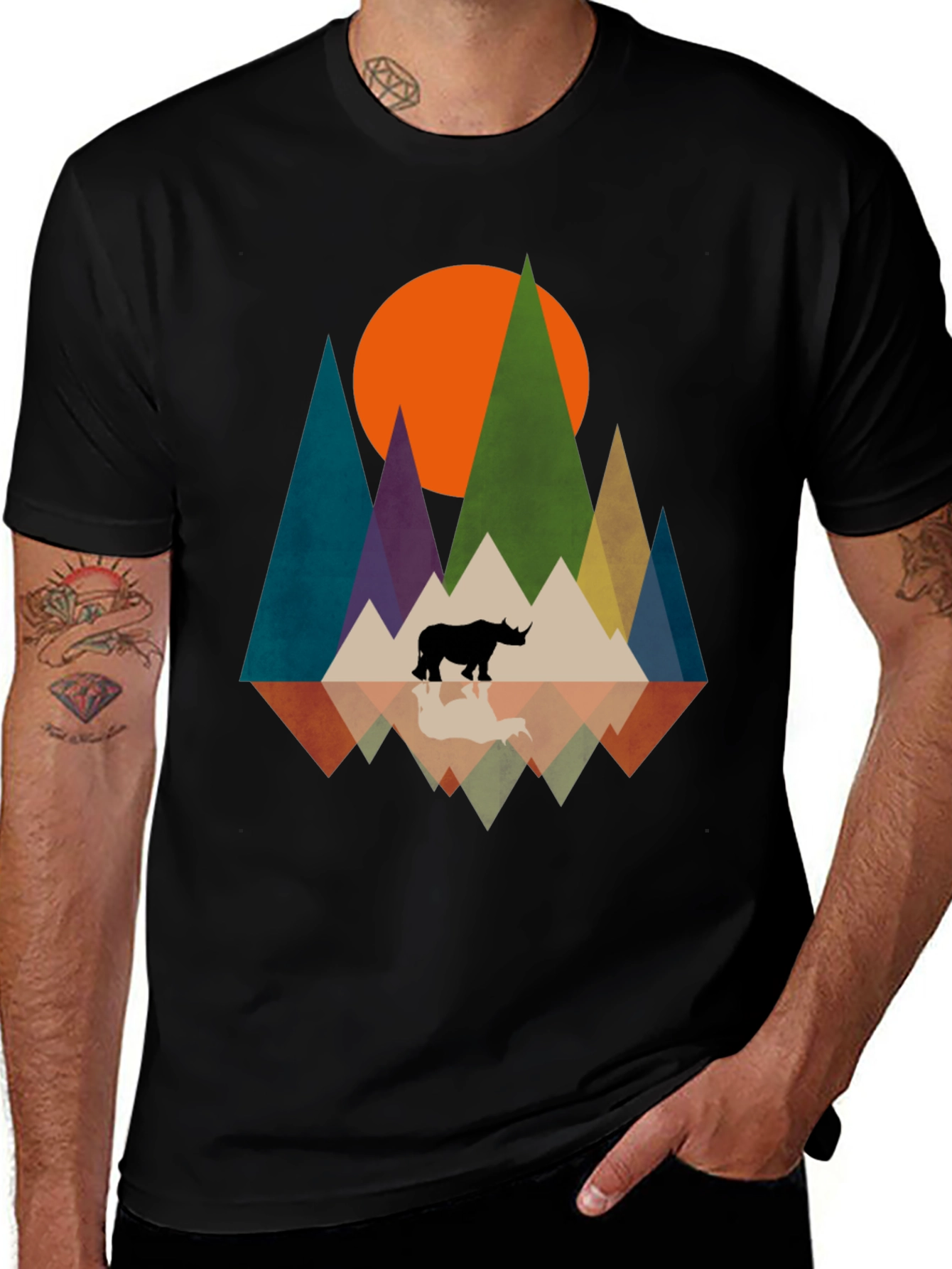 Variant 17 of Geometric Rhino Graphic Tee - Modern Nature Design