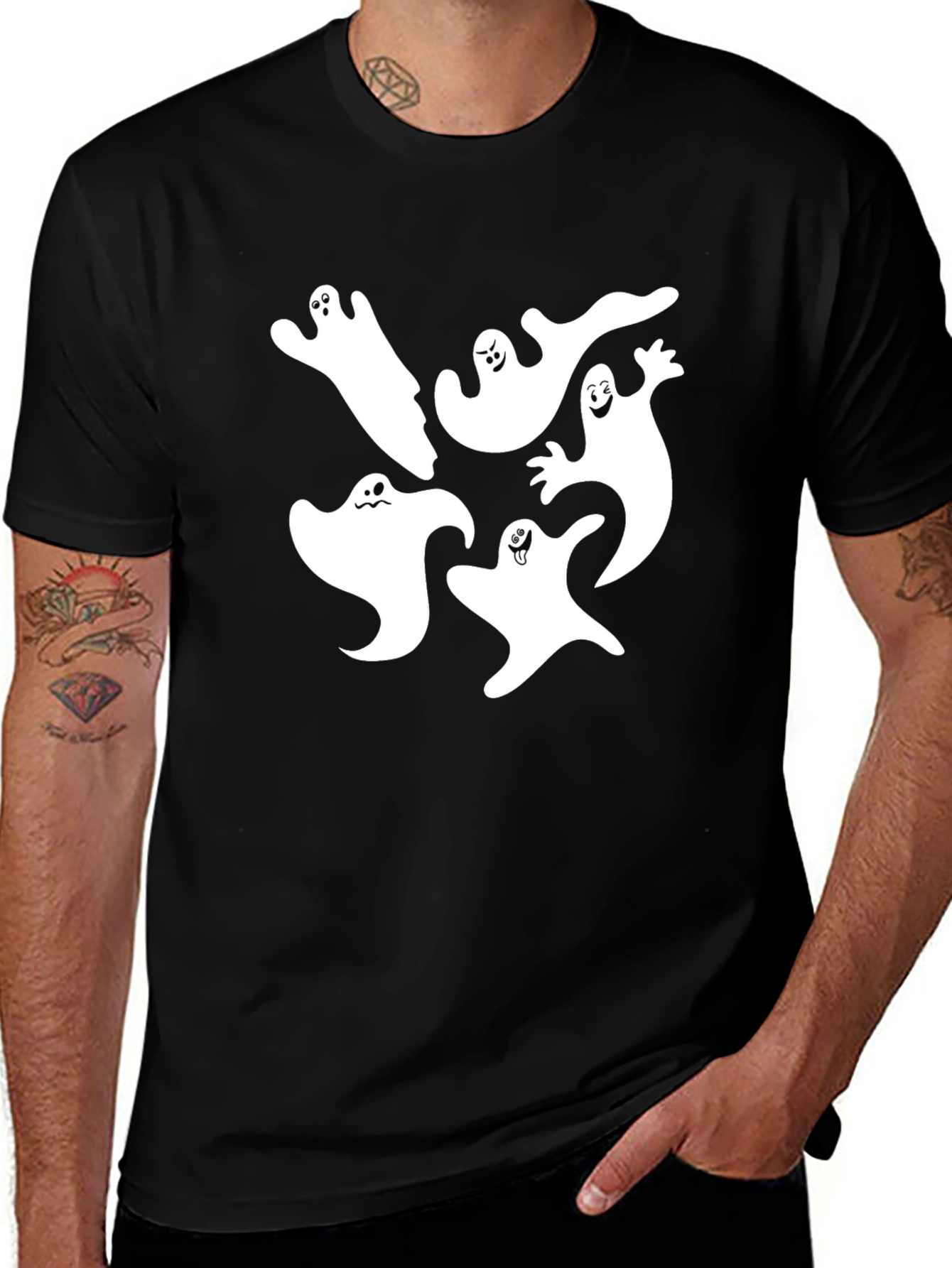 Spooky Ghost Graphic Tee - Black Cotton Blend Shirt