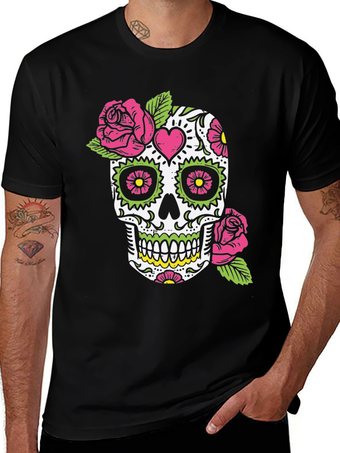 Variant 5 of Sugar Skull Graphic Tee - Day of the Dead Design